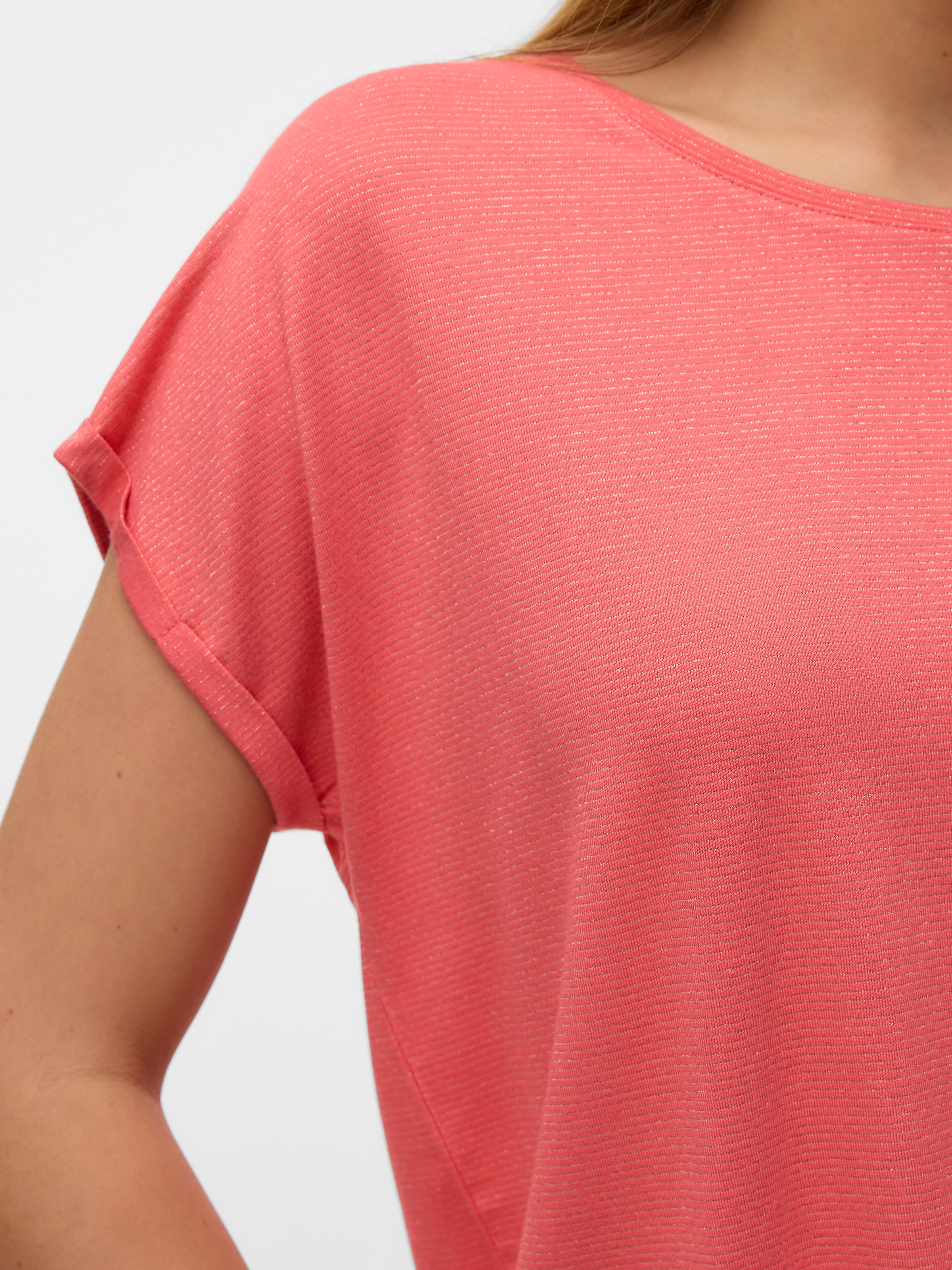 Vero Moda Rundhalsshirt »VMLAVA PLAIN SS TOP LUREX STRIPE«