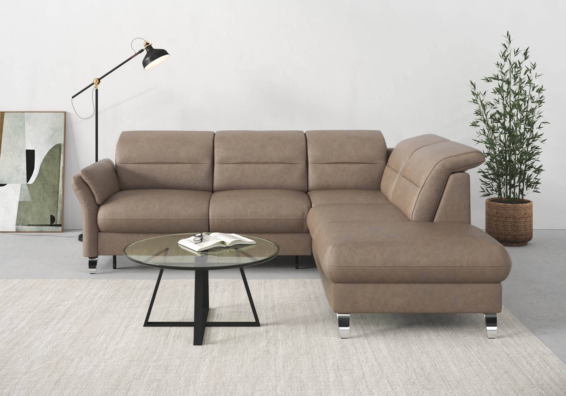 sit&more Ecksofa »Grenoble L-Form mit Federkern«, wahlweise mit Bettfunktion, Bettkasten, Arm- und Kopfteilverstellung