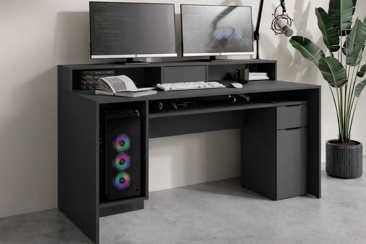 OTTO home Schreibtisch »Peoria Computertisch mit Monitoraufsatz & Towerfach, viel Stauraum« Büroschreibtisch, Gamingtisch mit Schublade, modern, Breite 160 cm