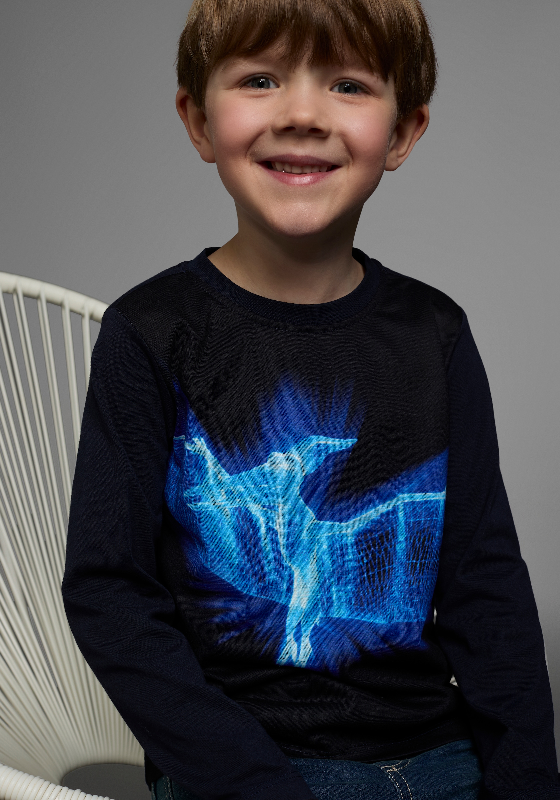 KIDSWORLD Langarmshirt »FLYING DINO«, Langarm, Basic-Passform, bedruckt, Rundhalsausschnitt
