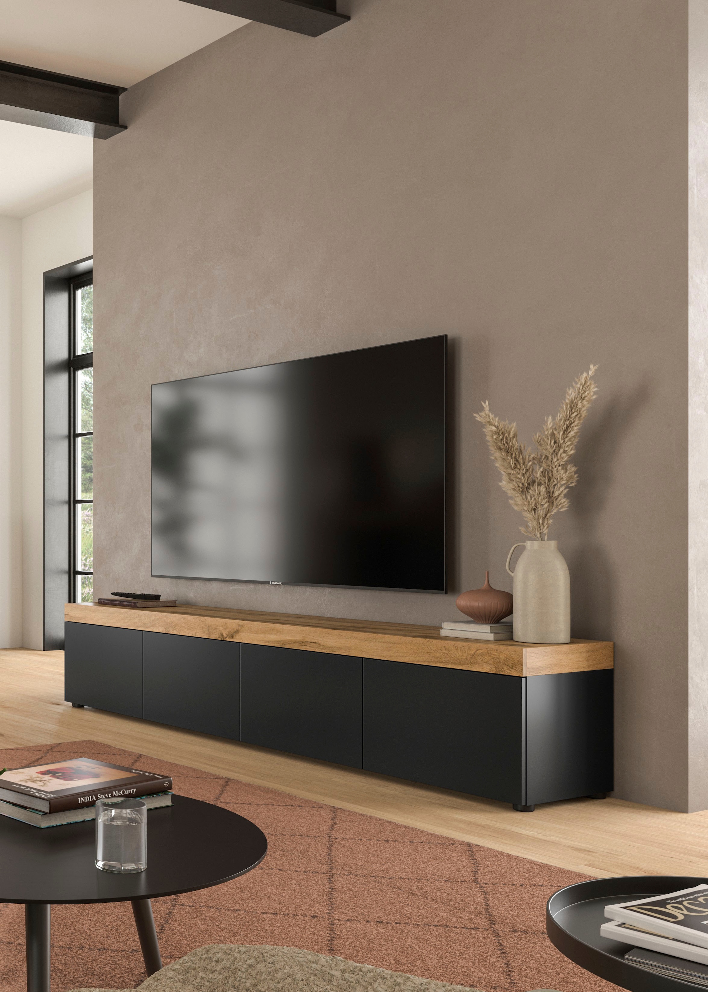 OTTO home Lowboard »MAMBO, Breite 200cm, 4 Klappen, stehend oder hängend« 2 farbige Ausführung, in verschiedenen Farben erhältlich, 1 Stk. tlg. Lowboard, TV Unterschrank, Tv-Schrank, Wohnzimmer