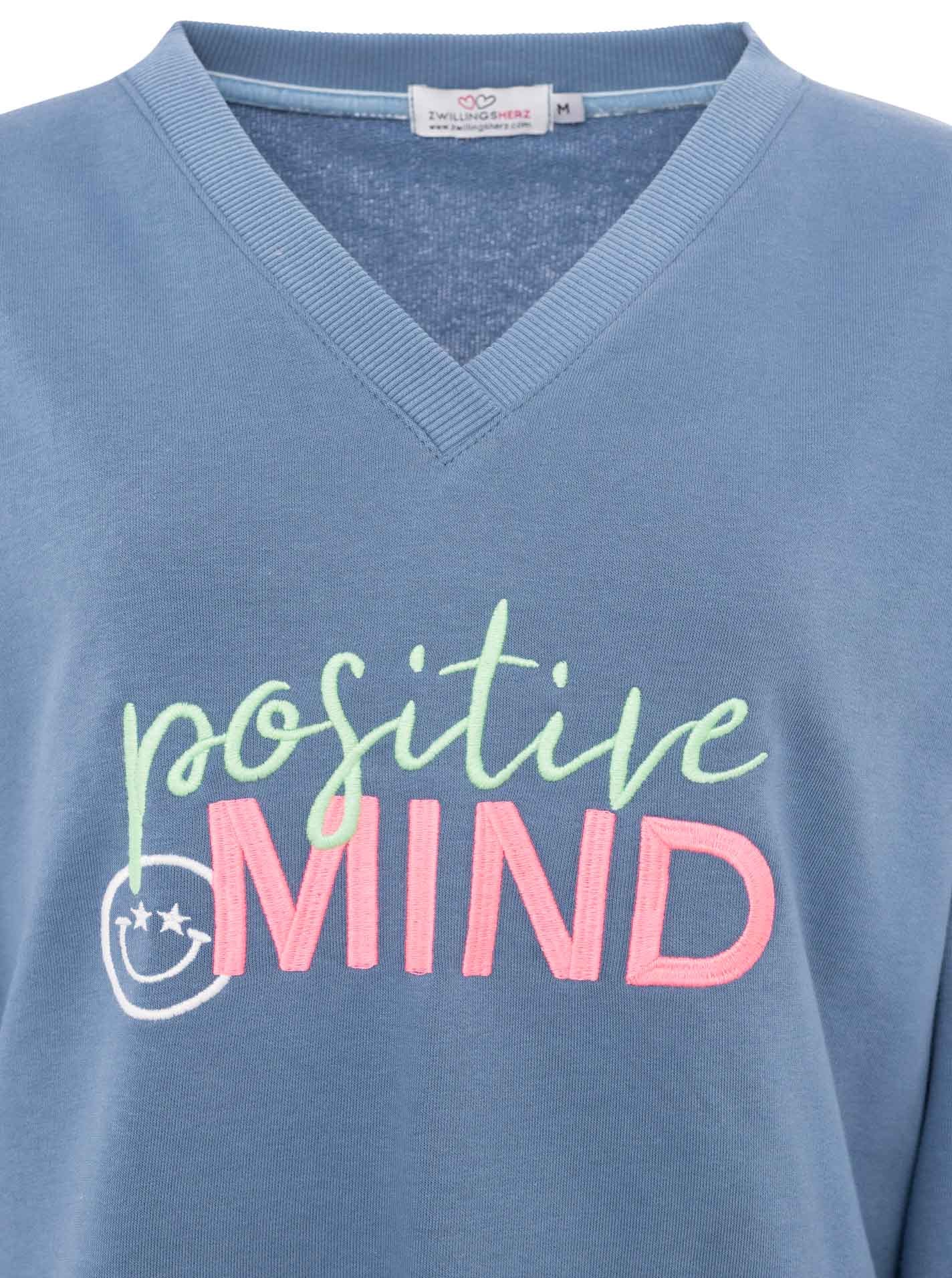 Zwillingsherz Hoodie »"Positive Mind"«, neonfarbenen Bündchen, V-Ausschnitt, Seitenschlitze, Langarm
