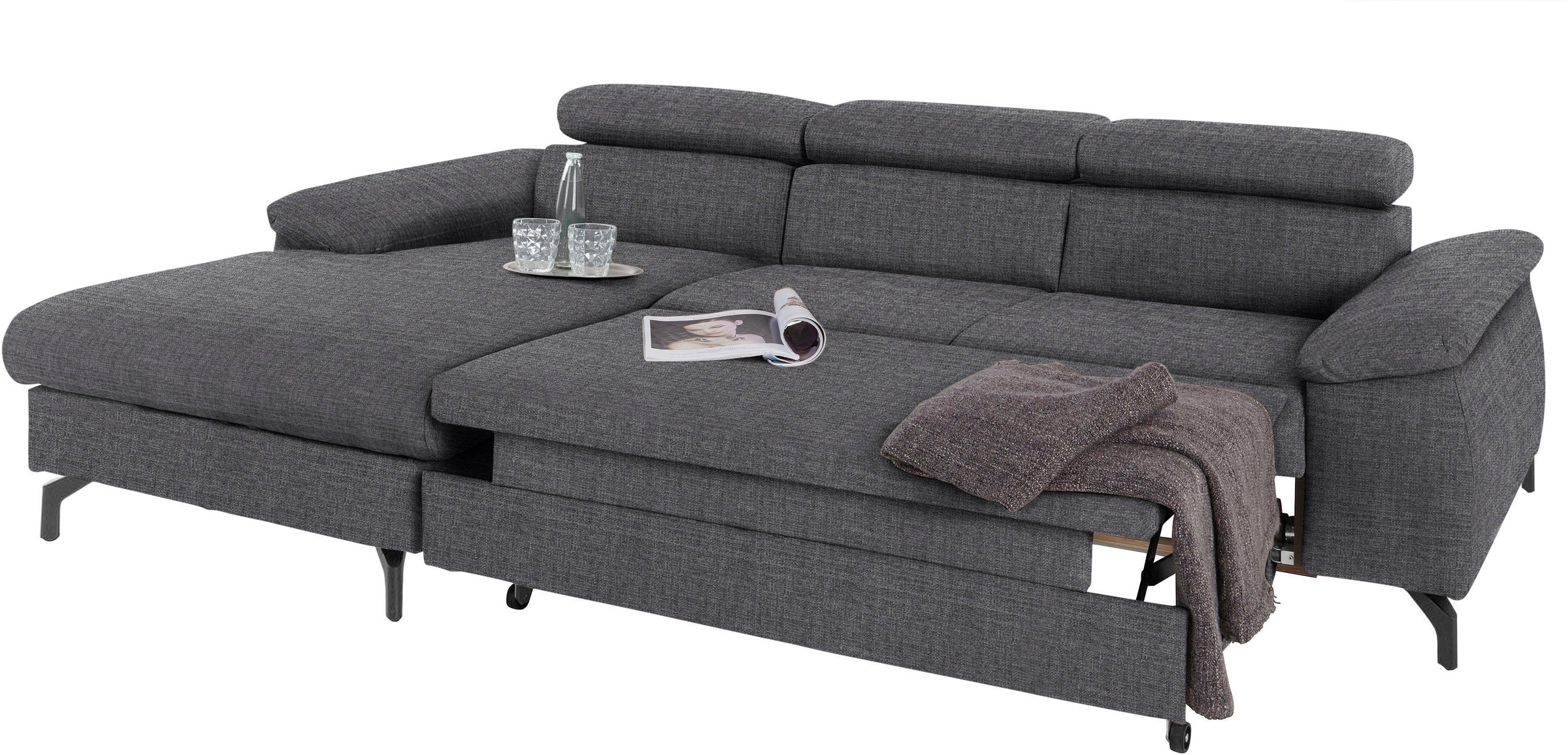 COTTA Polstergarnitur »Komaris L-Form«, (Set), Set bestehend aus: Ecksofa mit Kopfteilverstellung & Hocker
