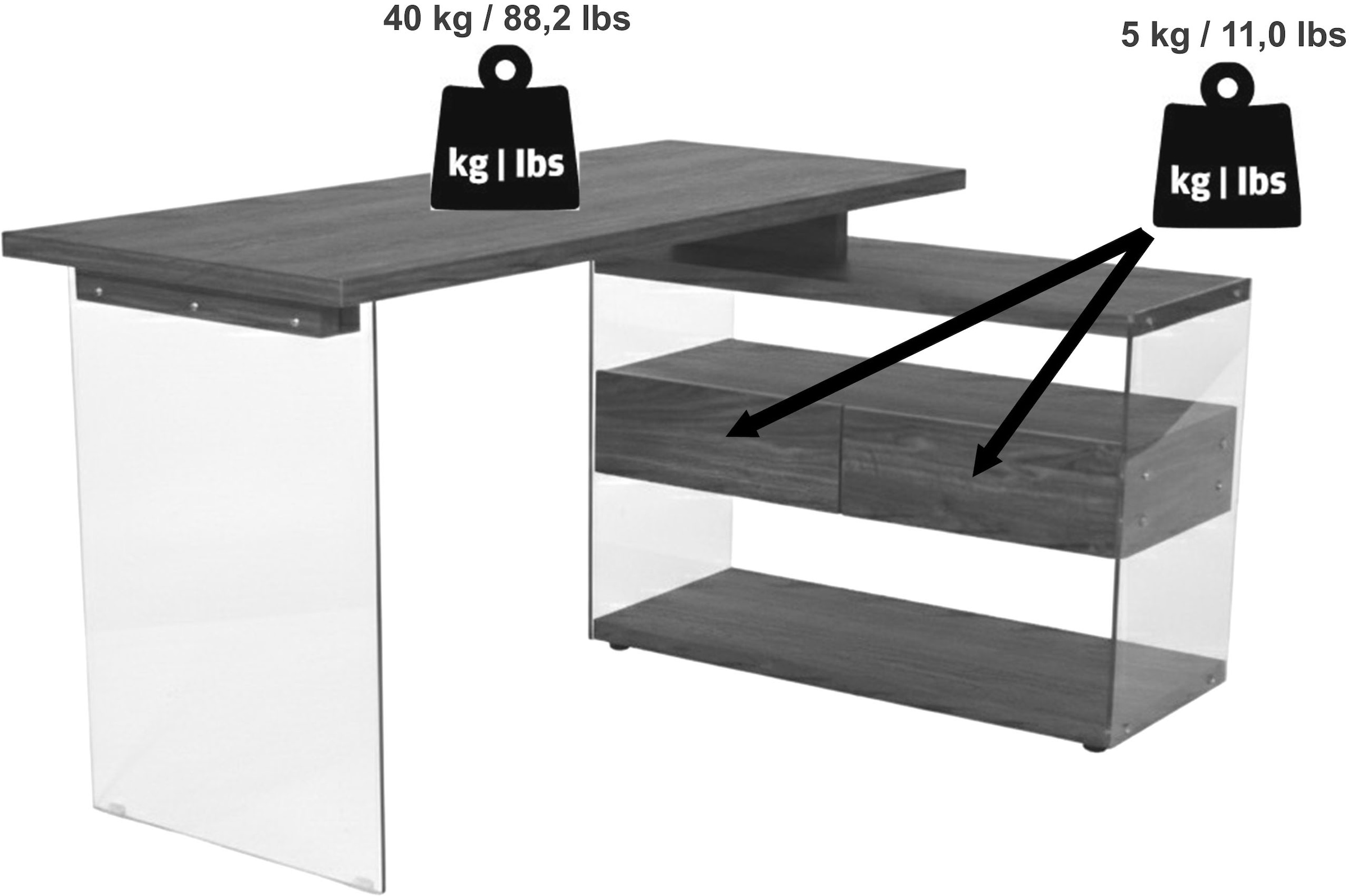 Jahnke Eckschreibtisch »LUX C 15 E« Eckschreibtisch,Glas,wechselseitig montierbar,2 Schubladen,B:145 cm