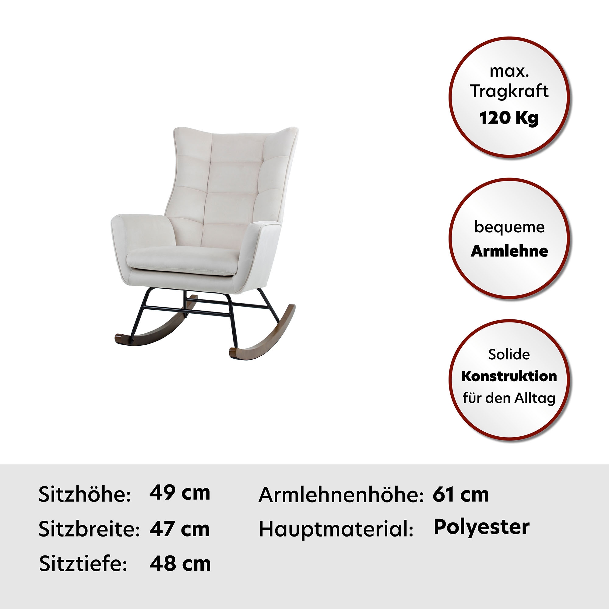 Kayoom Schaukelstuhl »Bryana 125, Relaxstuhl zum Schaukeln, Metallgestell mit Kufen aus Holz«, 1 St., Relaxstuhl zum Schaukeln, Metallgestell mit Kufen aus Holz, gemütlich