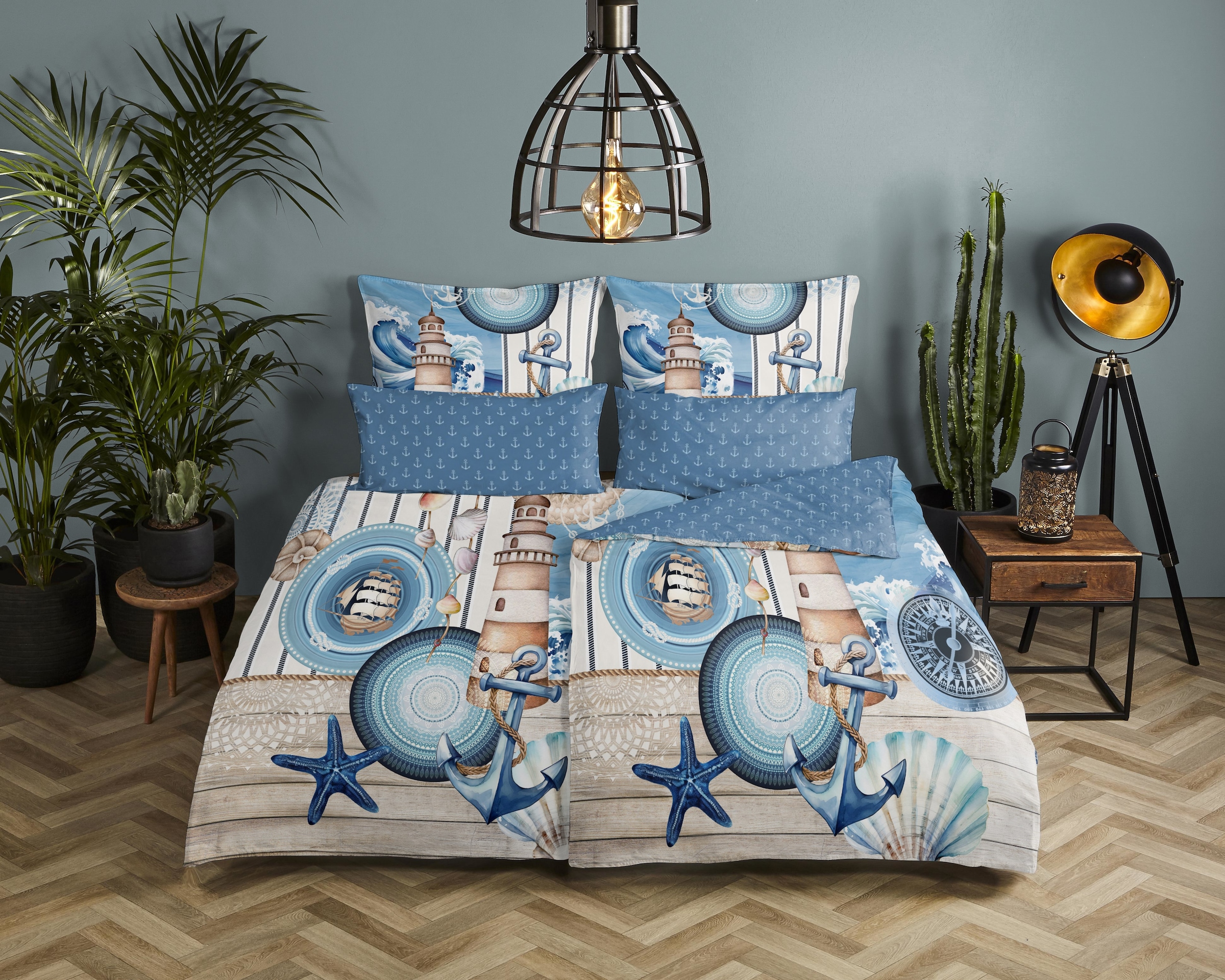 hip Wendebettwäsche »Aldiana«, Mako-Satin, Reißverschluss, Wendeoptik, Mandala, Maritim, Blau