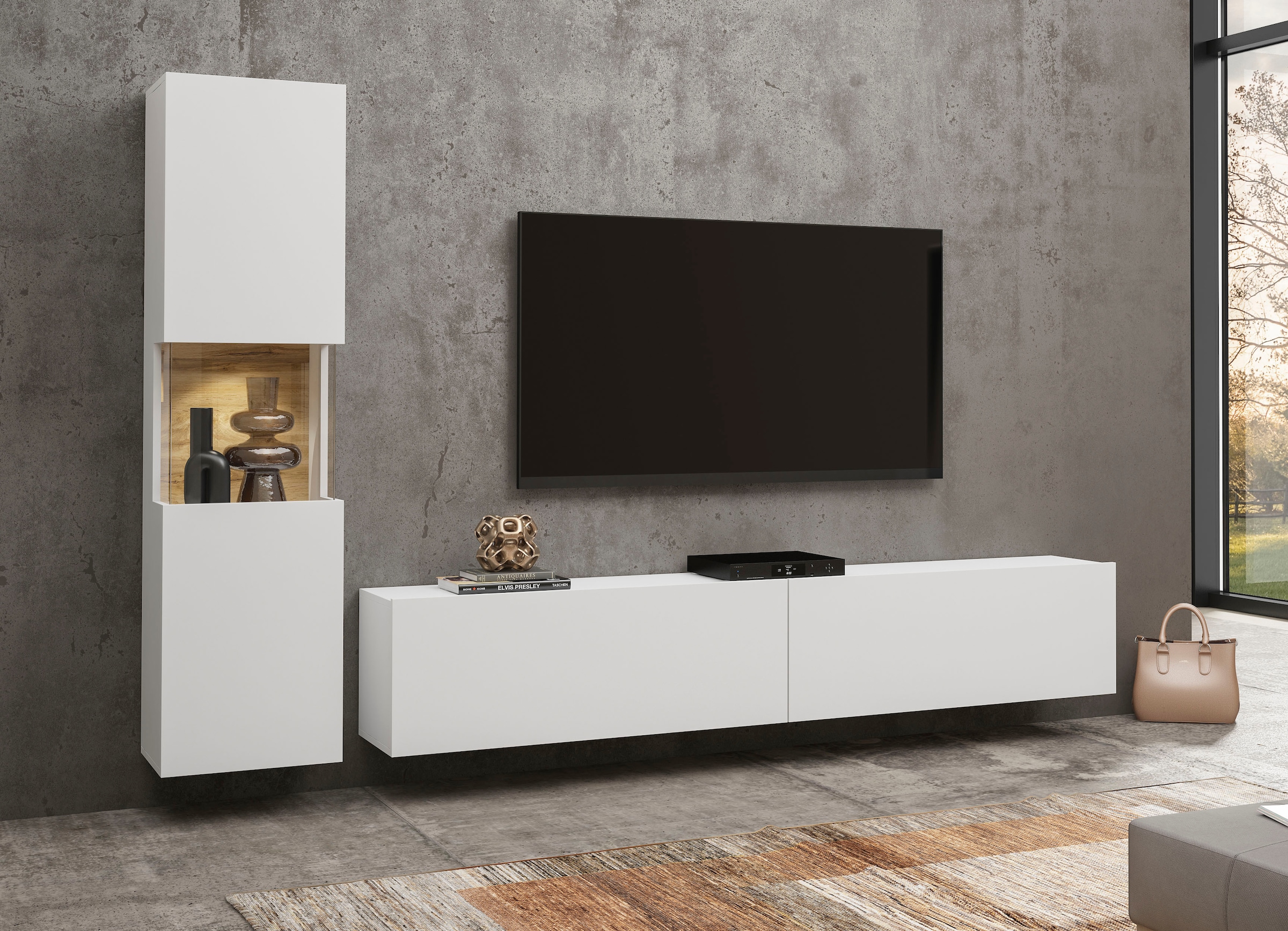 INOSIGN Wohnwand »Ava, Wohnzimmer-Set hängend/stehend montierbar, Vitrine, Lowboard«, 2-tlg.