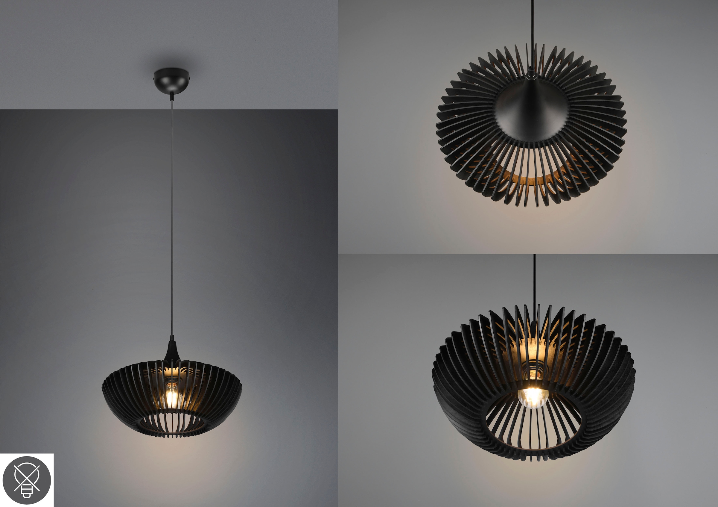 TRIO Leuchten Pendelleuchte »Colino«, 1 flammig, Leuchtmittel E27 | ohne Leuchtmittel, Hängelampe mit Holzschirm Ø40cm höhenverstellbar bis 150cm, exkl 1xE27