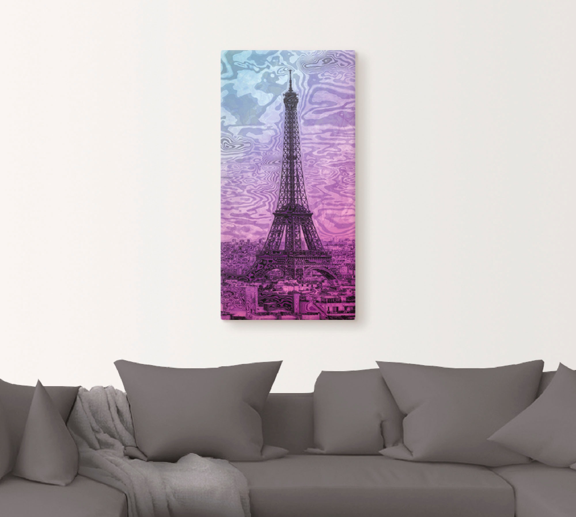 Artland Wandbild »Paris Eiffelturm Lila/Blau« Gebäude 1 Stk. tlg. auf Holzrahmen gespannt