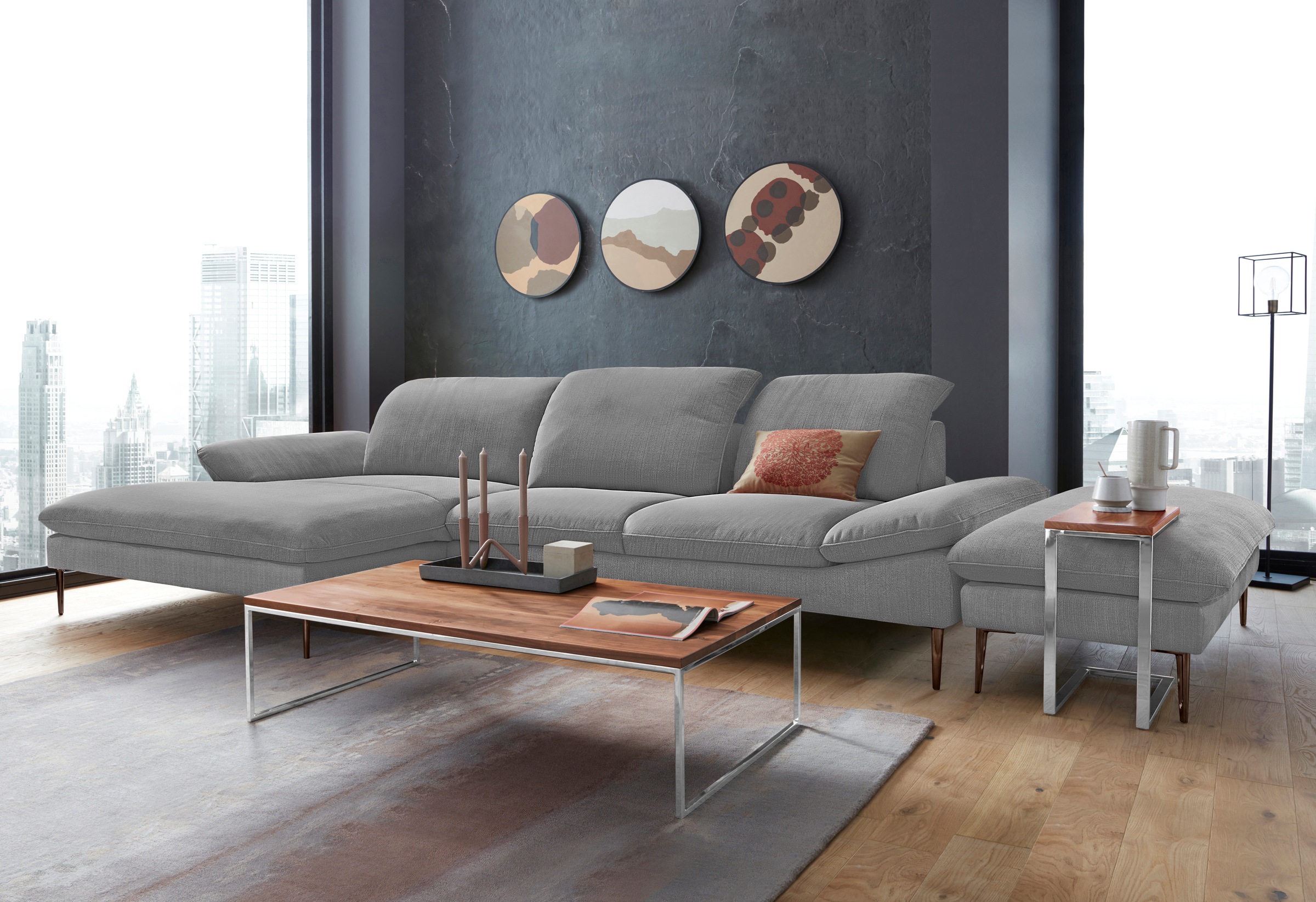 W.SCHILLIG Ecksofa »enjoy&MORE, Designsofa, bequem, elegant und zeitlos, L-Form«, Sitztiefenverstellung, Füße bronze pulverbeschichtet, Breite 340 cm