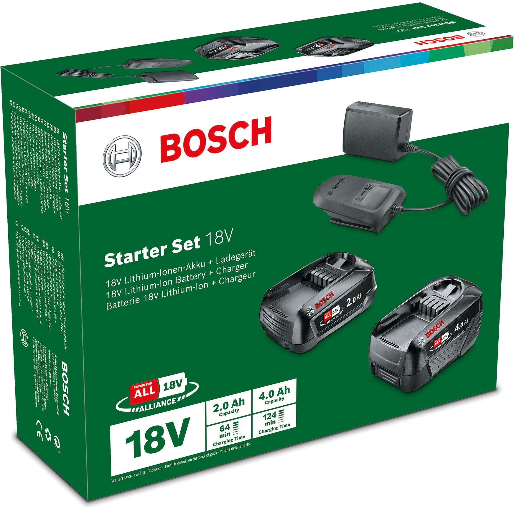 Bosch Home & Garden Akku Starter-Set, 18,0 V, bestehend aus 2 Akkus und 1 Ladegerät