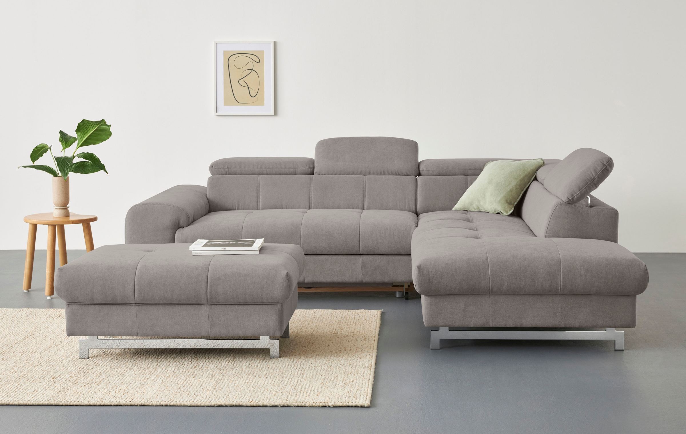 COTTA Ecksofa »Chef L-Form«, mit Kopfteilverstellung, edle Metallkufen, wahlweise mit Bettfunktion