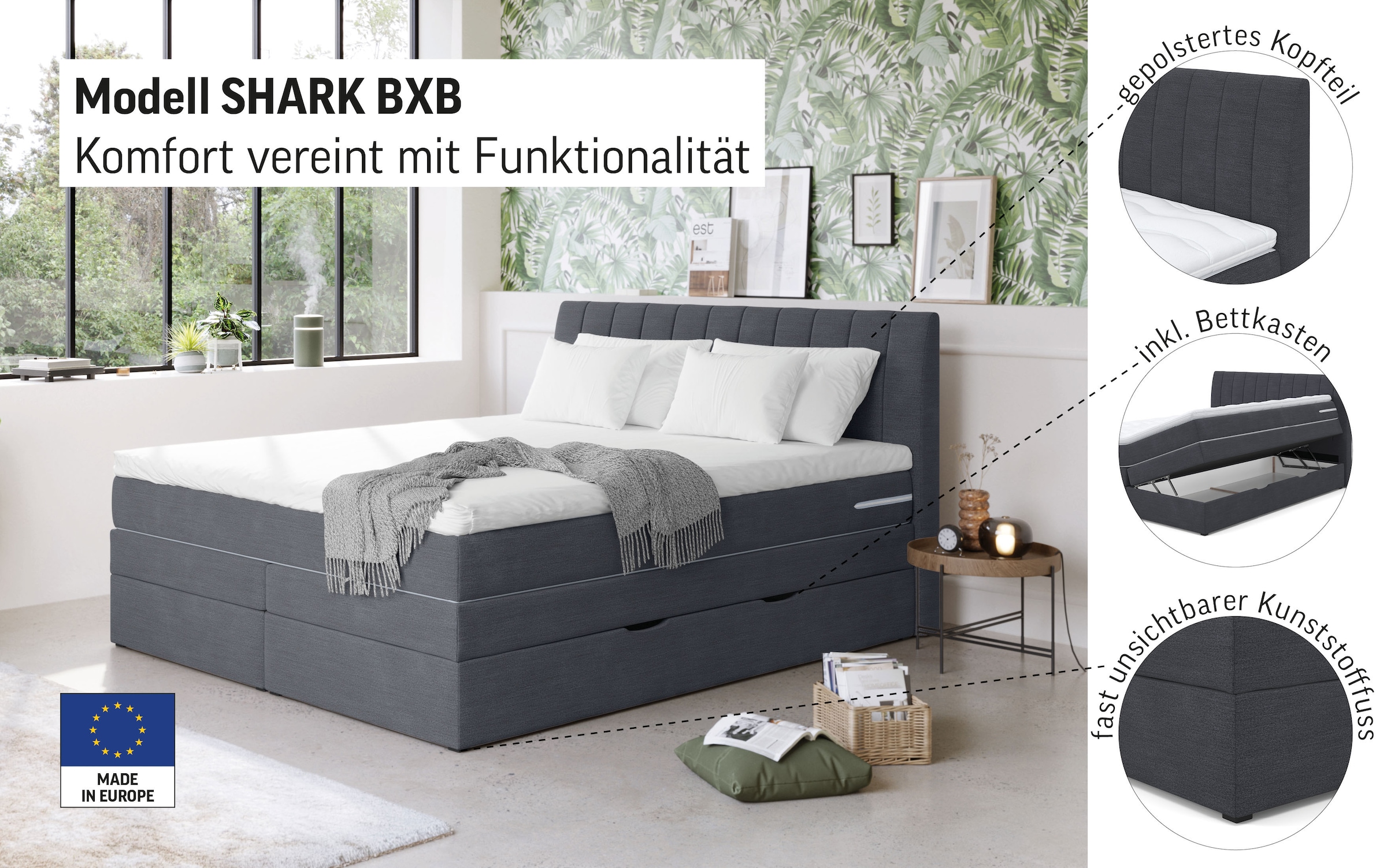 COTTA Boxspringbett »Shark inkl. Bettkasten und Topper«, erhältlich in den Breiten 140x200cm, 160x200cm und 180x200cm