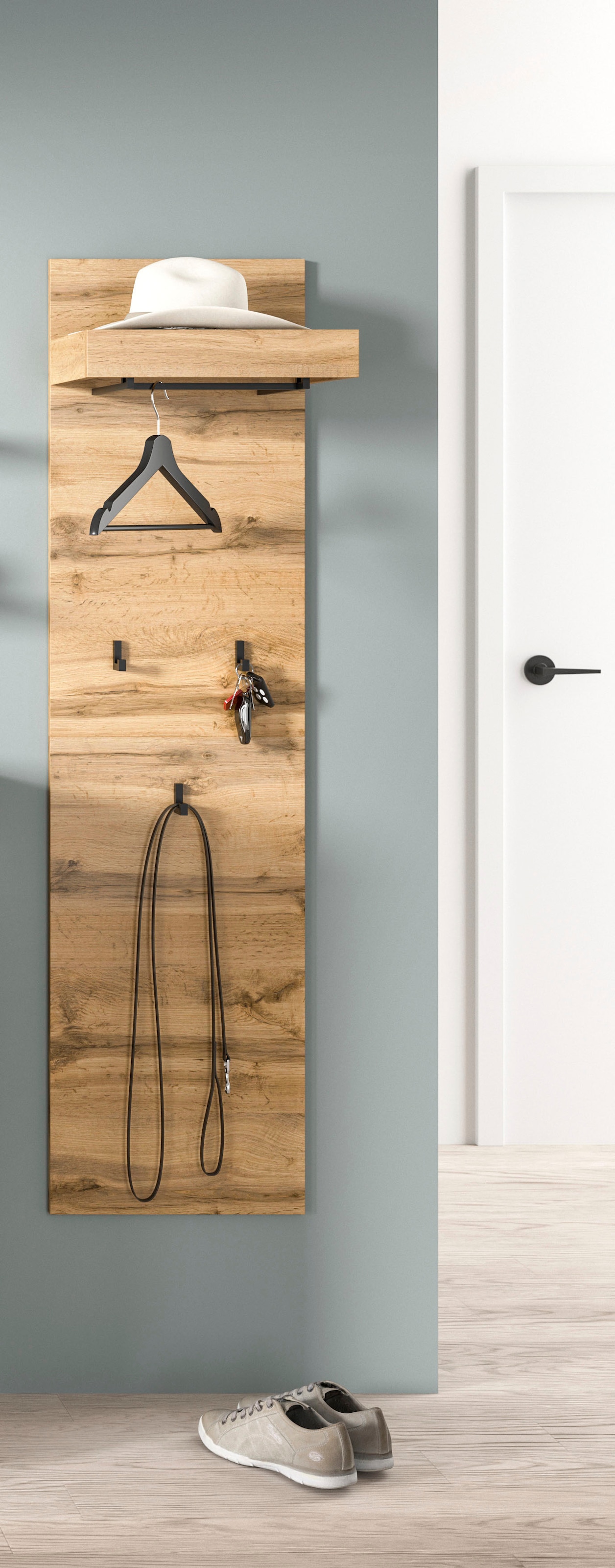 OTTO home Garderobenpaneel »MAMBO, TOPSELLER!, Höhe 150cm, 3 Haken, Ablageboden, Garderobenstange« individuell mit weiteren Artikeln der Serie MAMBO kombinierbar, 1 Stk. tlg. Paneel, Garderobe, Flur, Diele, Hakenleiste