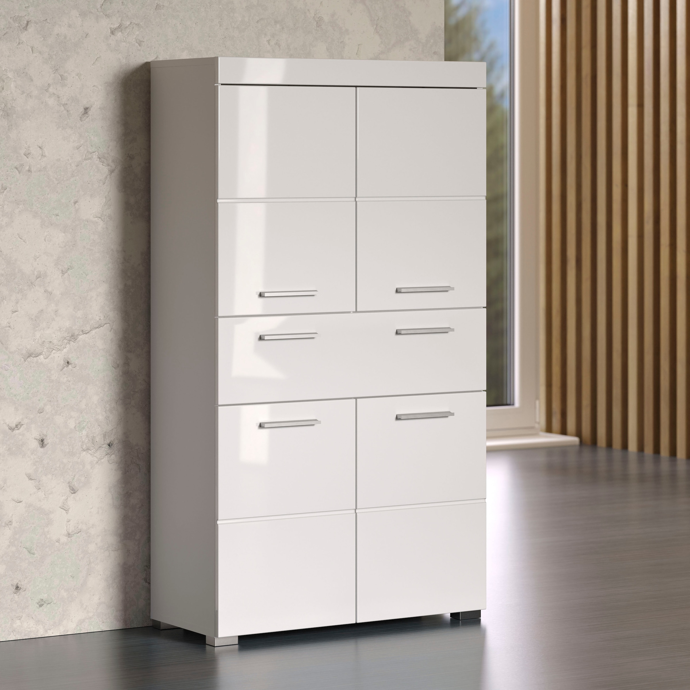 welltime Midischrank »Avena« Standschrank mit 4 Türen, 1 Schublade - (B/T/H) 73/31/130 cm