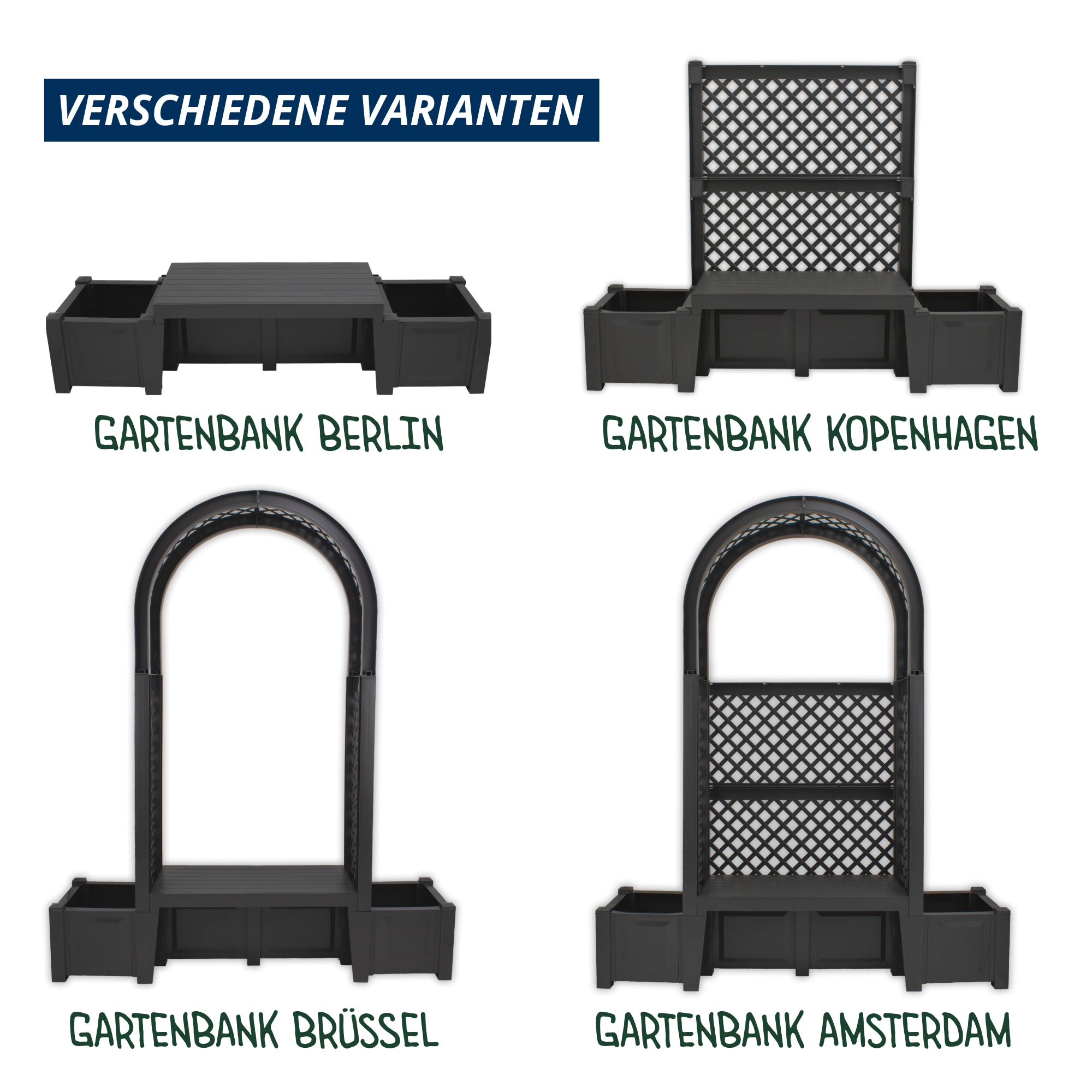 KHW Gartenbank »"Berlin", aus wetterfestem Kunststoff, anthrazit« für 2 Personen, mit je einem Pflanzkasten rechts und links