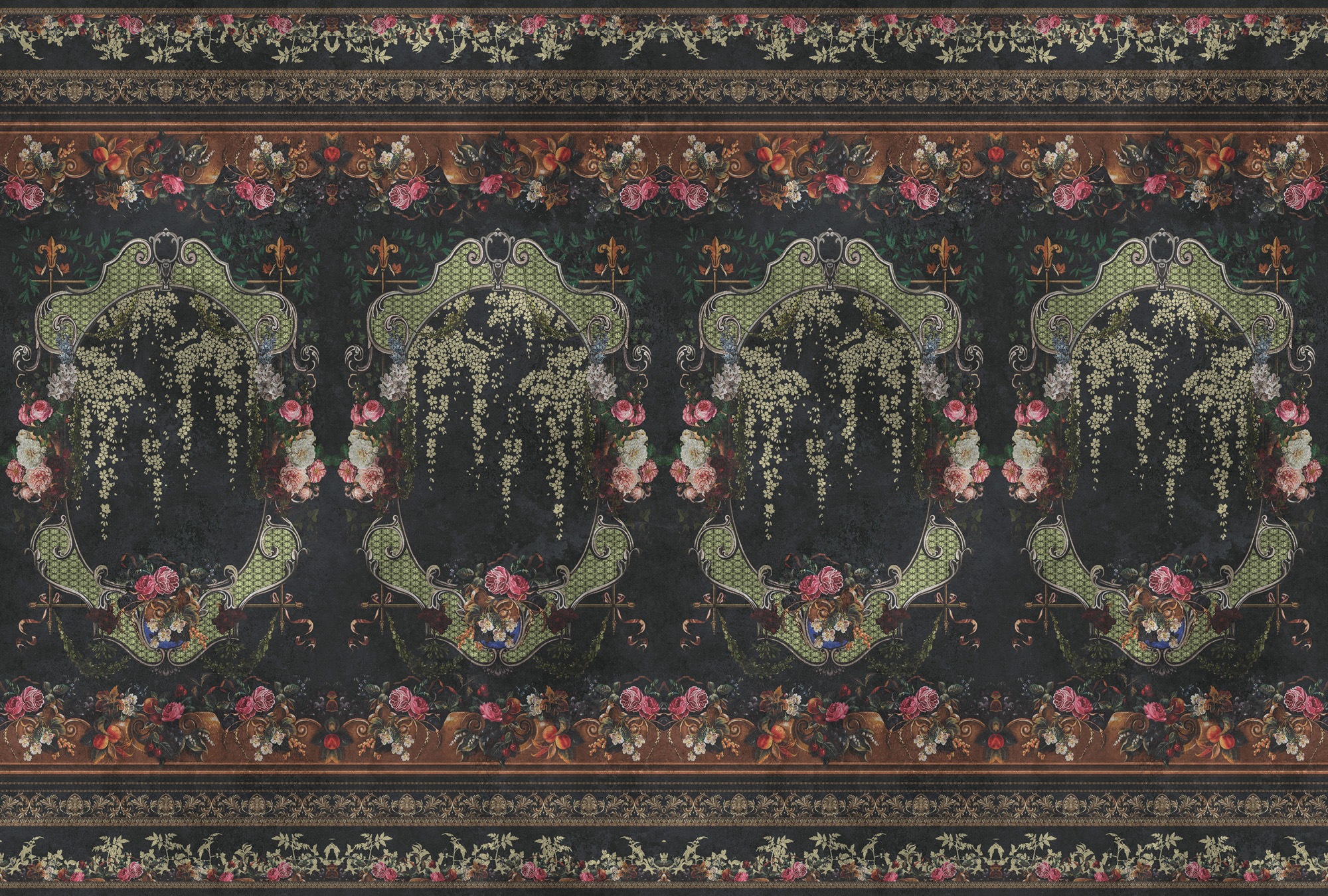 living walls Vliestapete »Vintage-Florale Tapete Dunkelblau Rot Vliestapete« matt glatt