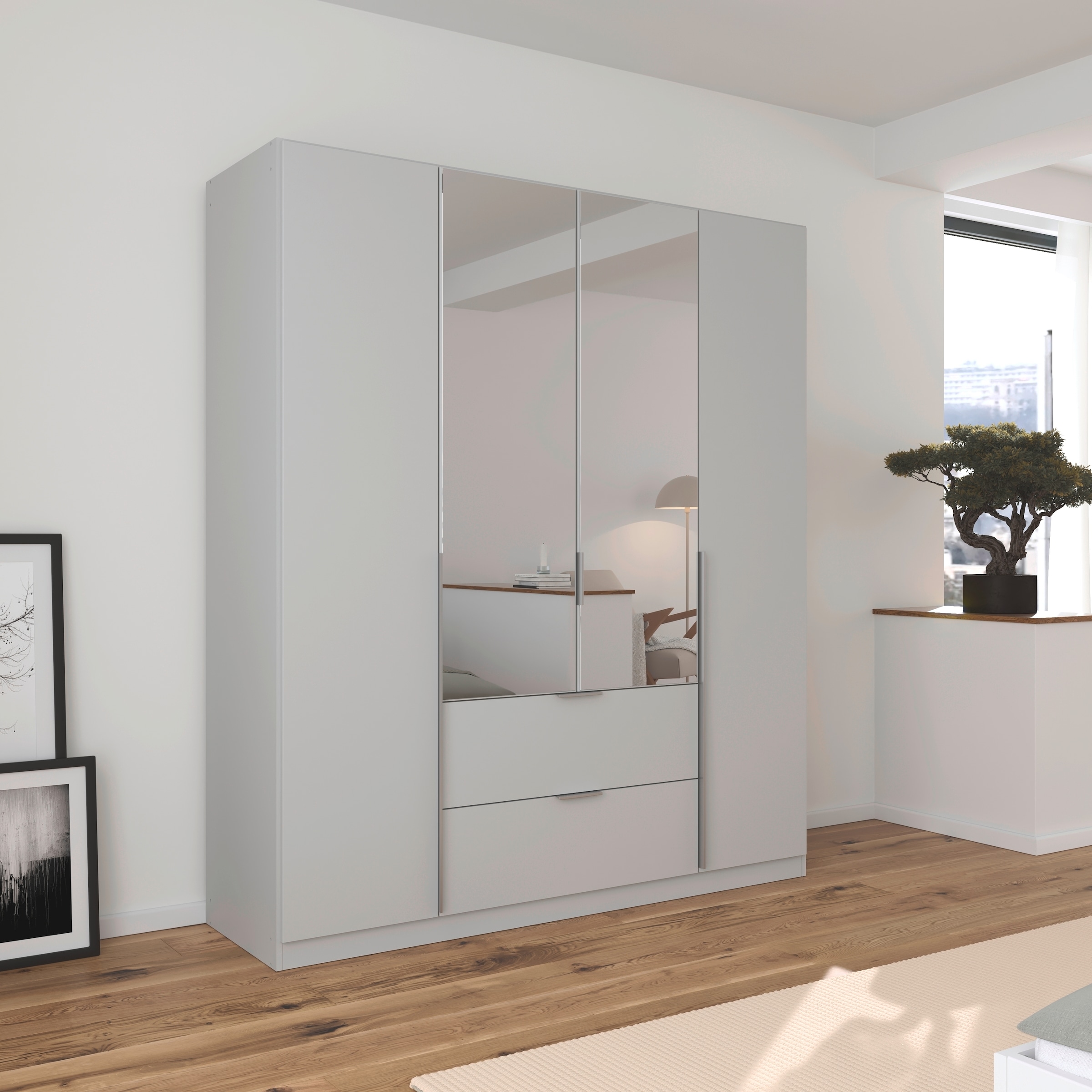 rauch Drehtürenschrank »Kleiderschrank Schrank Garderobe AGORDO mit Dekor- oder Hochglanzfront«, (in zwei Griff-Farben, Breiten 91-360 cm), mit Außenschubkästen, in 7 Breiten und 2 Höhen MADE IN GERMANY