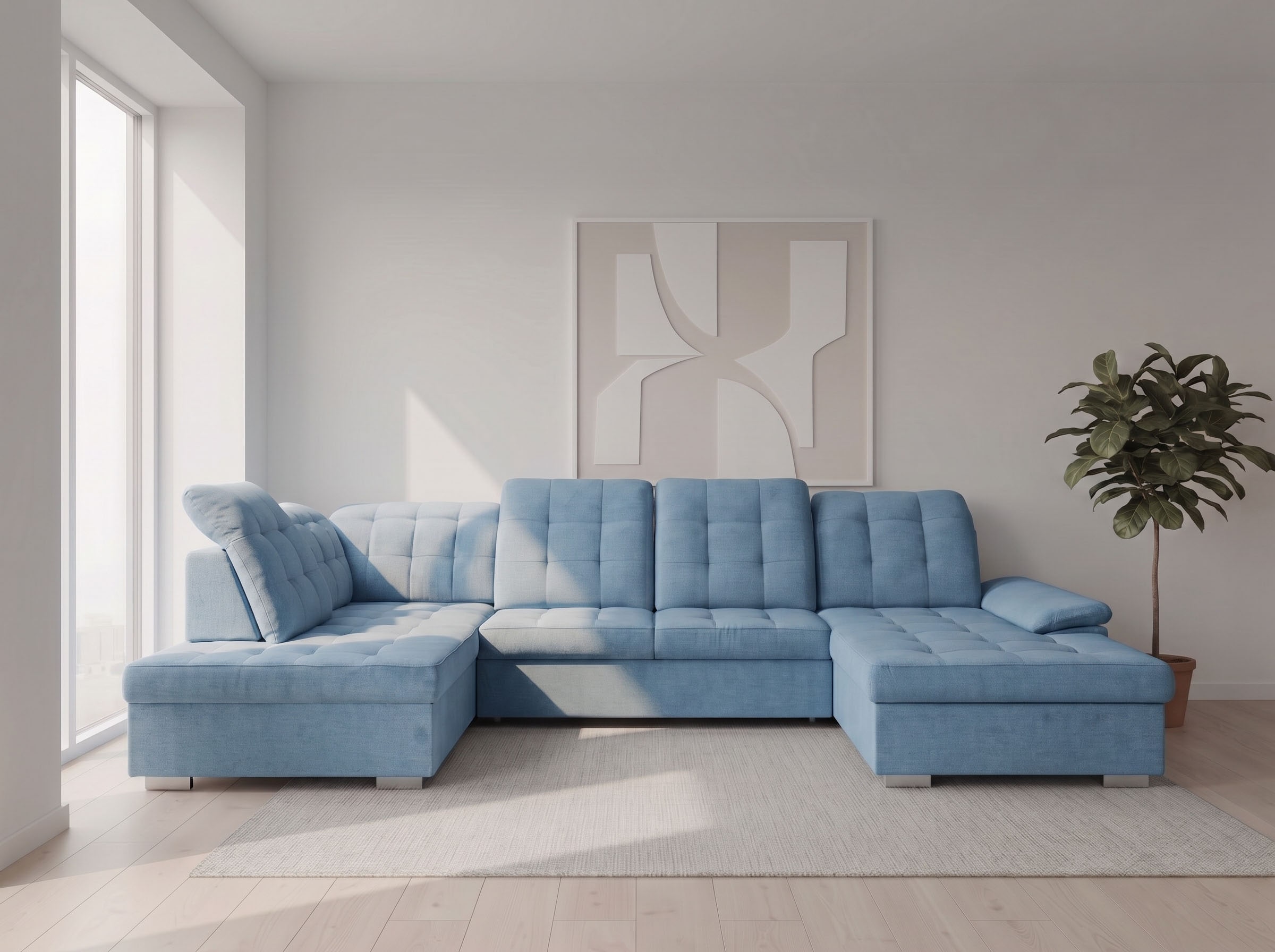WERK2 Wohnlandschaft »Kordula-New 332 x 217 cm Multifunktion Couch modern und bequem« Struktur weich, U-Form, XXL, Sitztiefenverstellung, Schlaffunktion