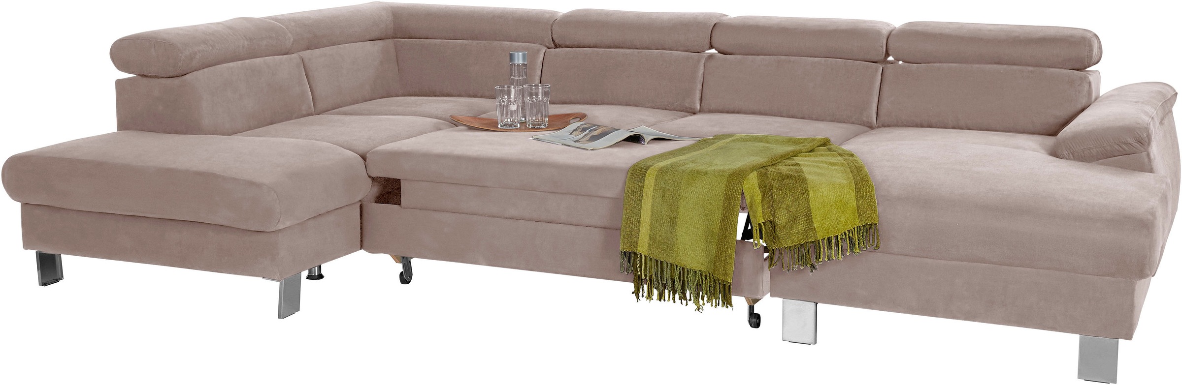 COTTA Wohnlandschaft »Komaris U-Form, B: 320 cm«, mit Kopfteilverstellung, optional Bettfunktion, Bettkasten & Licht