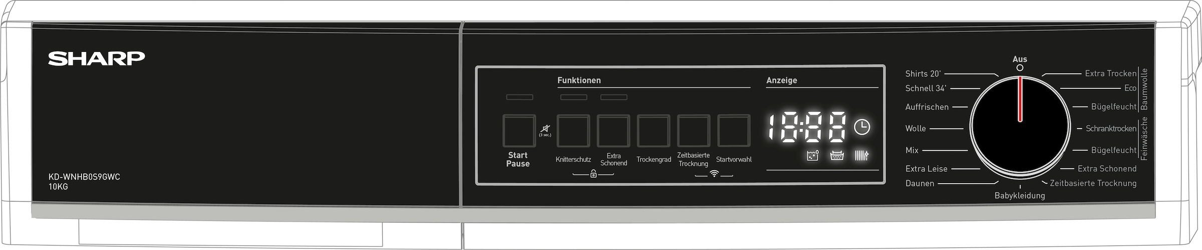 Sharp Wärmepumpentrockner »KD-WNHB0S9GWC-DE« Mid class 10kg / +WIFI / EEK C / 2 Tasten / XXL-Tür voll-schwarz / Weiß