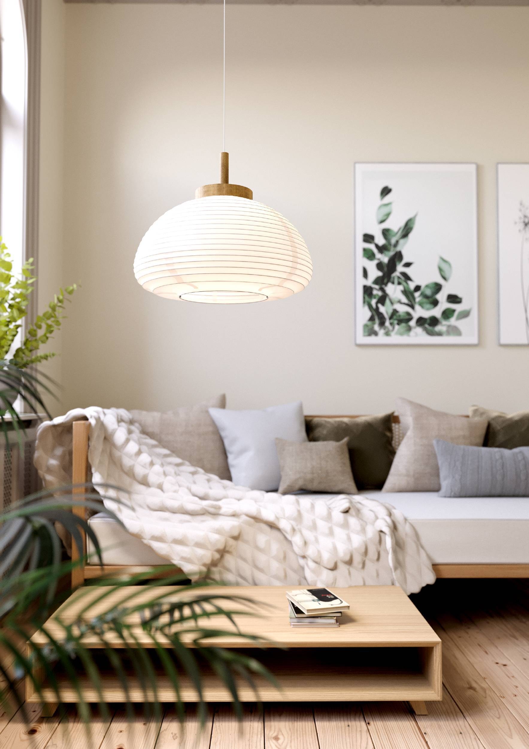 EGLO Hängeleuchte »Summerhill Hängelampe 1-fach, Japan-Stil, Metall, Holz und Papier, E27« E27 1 Stk. Hängeleuchte - H110 x Ø55 cm - weiß, braun - 1X40W exkl.