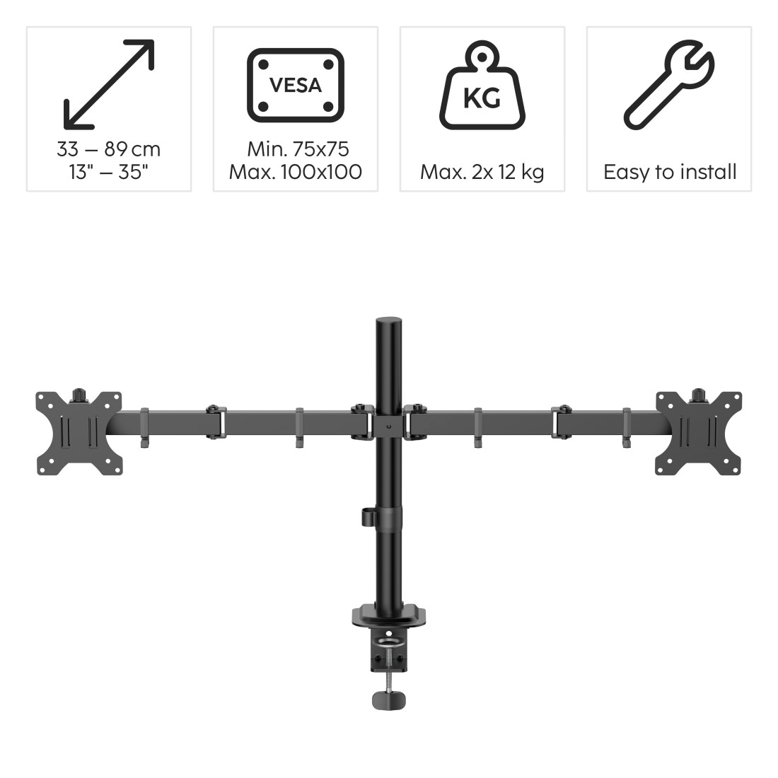 Hama Monitor-Halterung »Doppelmonitorhalterung höhenverstellbar für 13-35 Zoll« bis 89 cm Zoll 2 Monitore, 360° Rotation, VESA, Kabelmanagement, ausziehbar