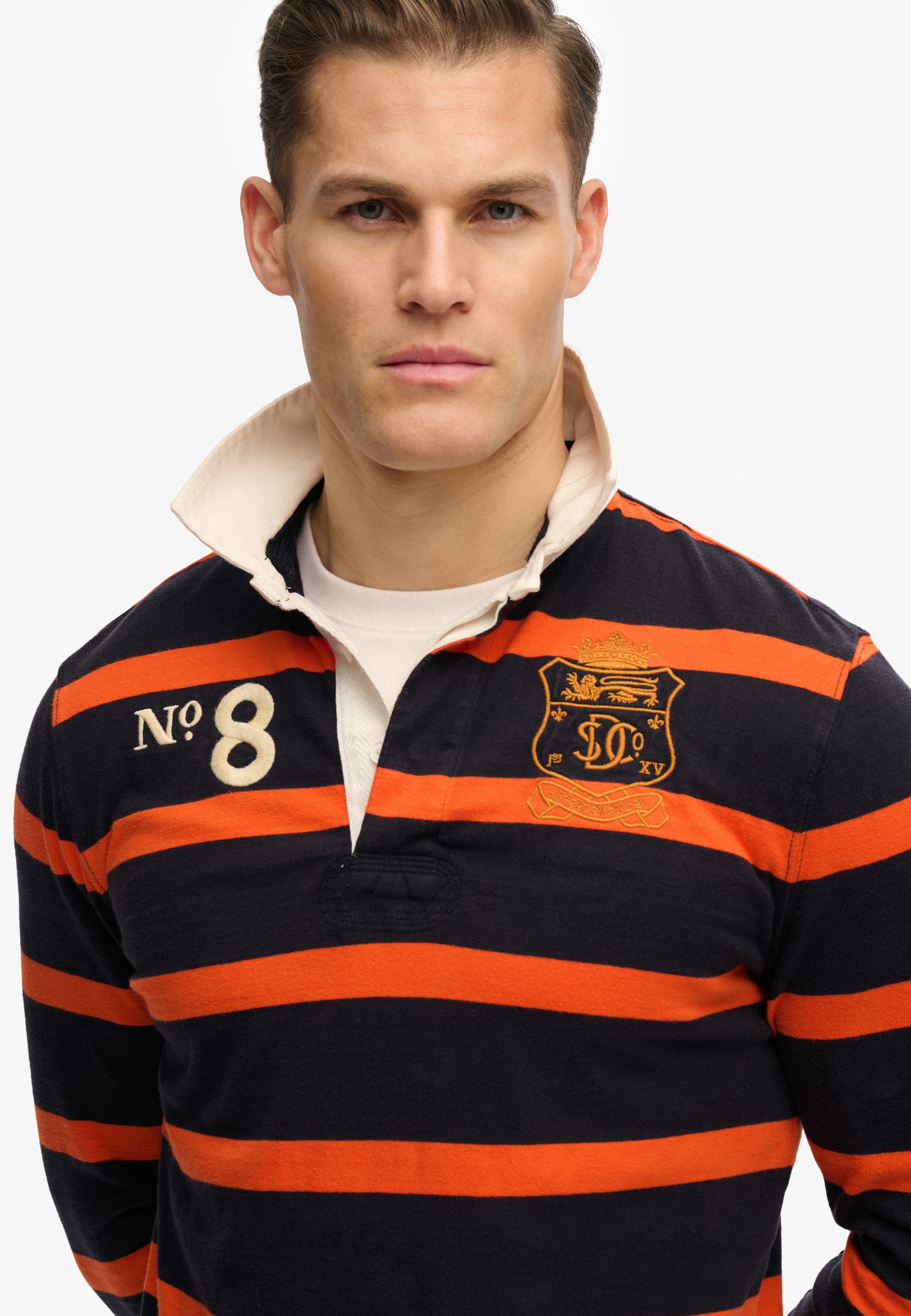 Superdry Langarmshirt »DOUBLE EMBLEM STRIPE RUGBY« aus Baumwolle und Single Jersey, Relaxed Fit, gestreifte Optik