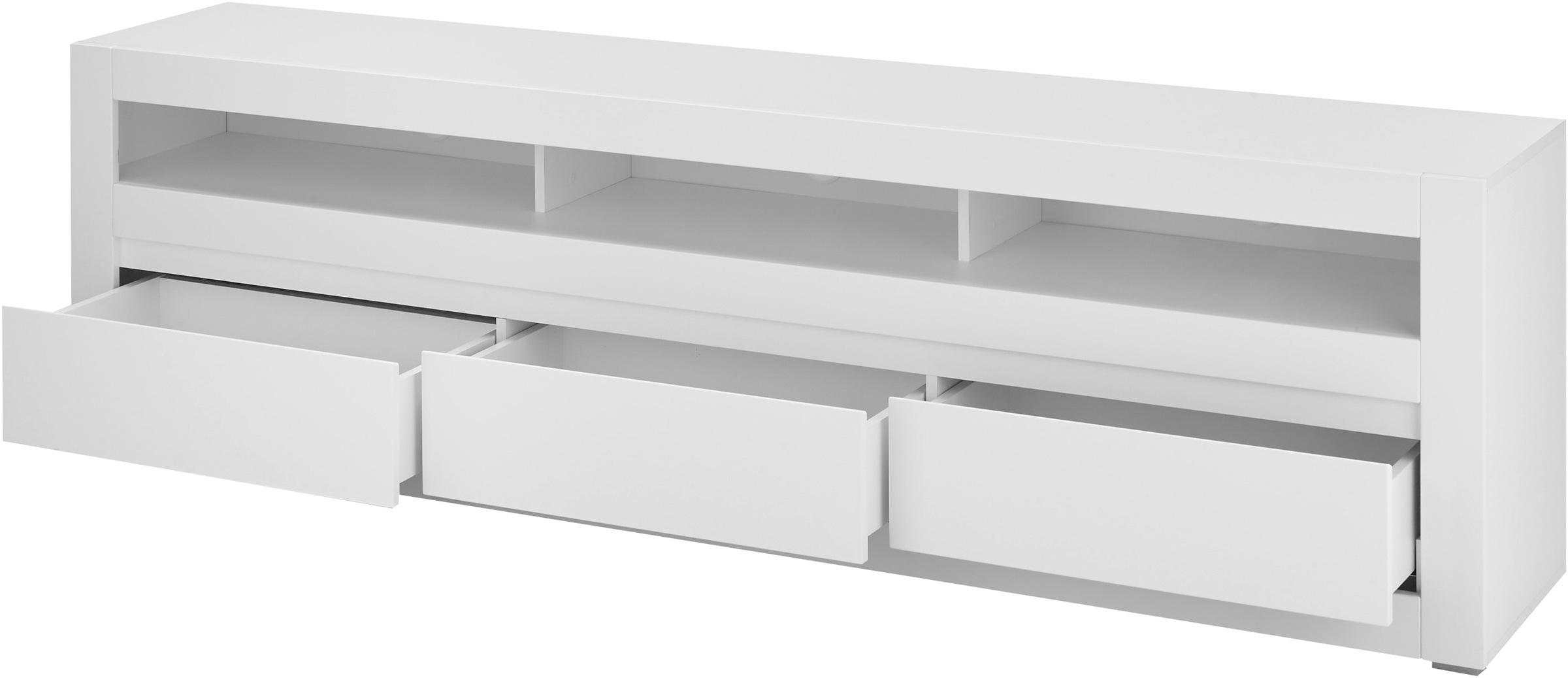 INOSIGN Wohnwand »Anbauwand in Weiß Matt, Wohnzimmer-Set mit austauschbarer Blende«, (Set, 3 St.), enthält Vitrine, Lowboard, Wandboard, zeitloses Design, 312 cm breit