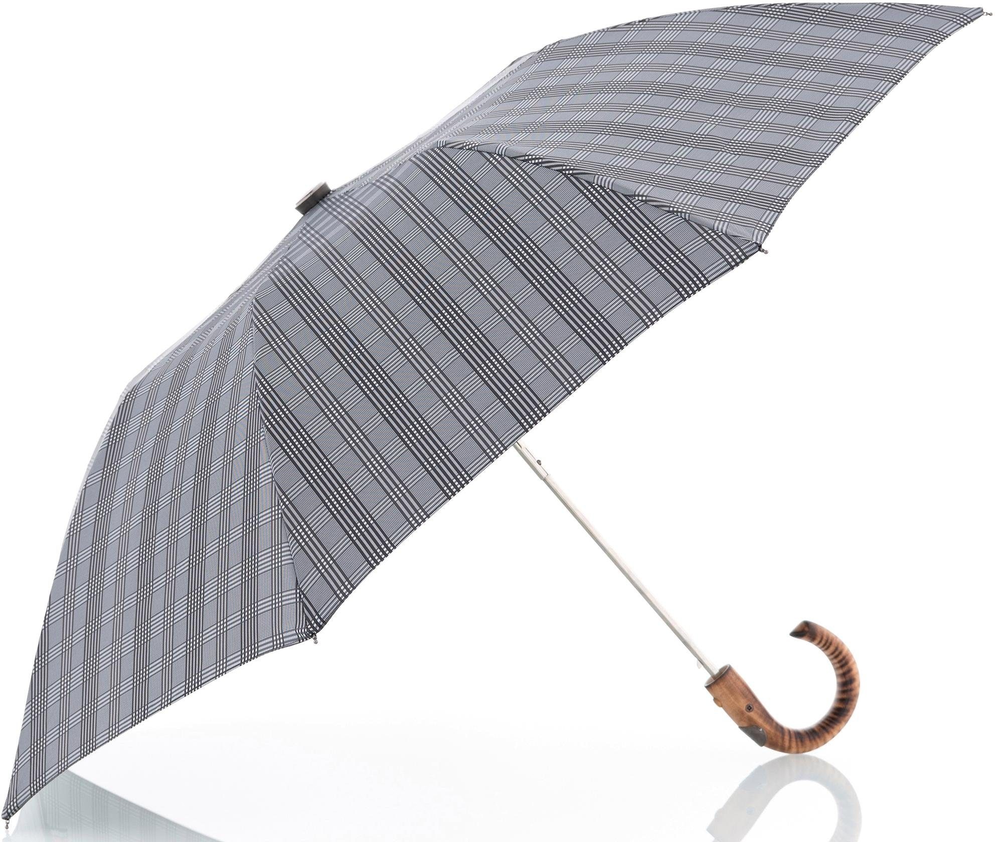 doppler MANUFAKTUR Taschenregenschirm »Rancher karo grau«, Manufaktur-Taschenschirm handgemachter Orion