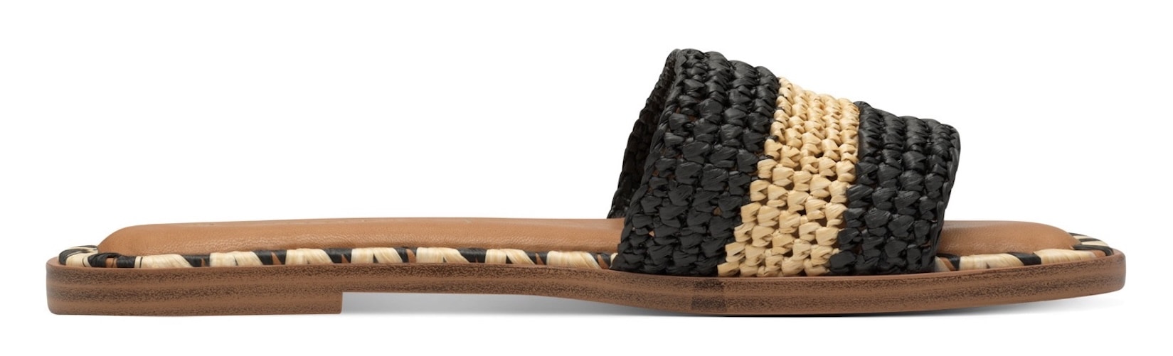Tamaris Pantolette, Blockabsatz, Sommerschuh, Strandschuh, zweifarbige Bast-Umrandung