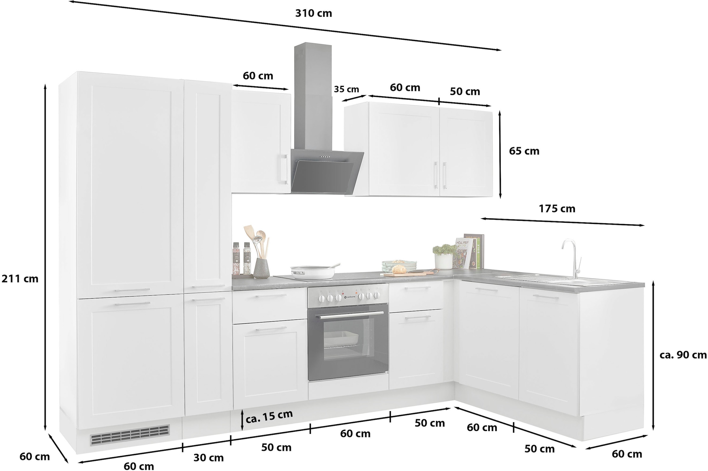 BASIC by Balculina Winkelküche »Marsi« Stellmaße 310x175 cm, wahlweise mit E-Geräten, mit Soft-Close-Funktion