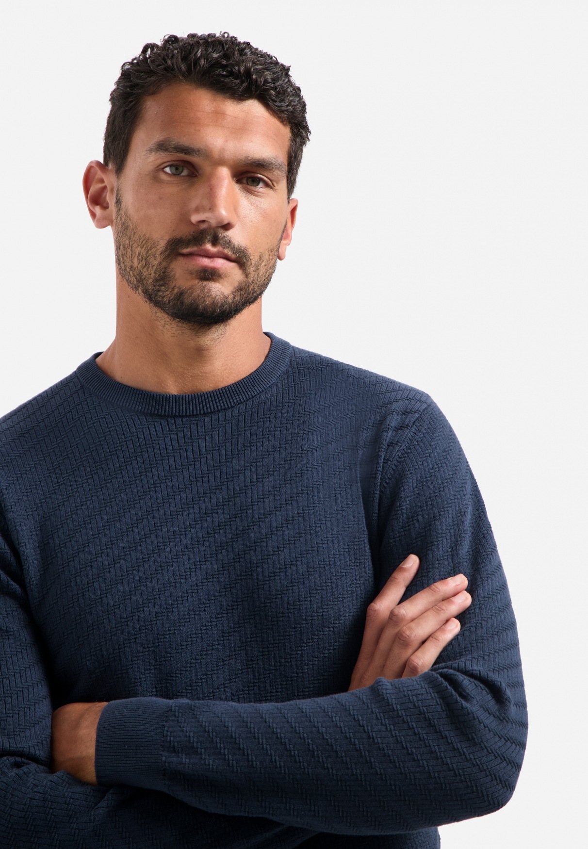 NO EXCESS V-Ausschnitt-Pullover »No Excess Pullover mit diagonaler Strickstruktur«