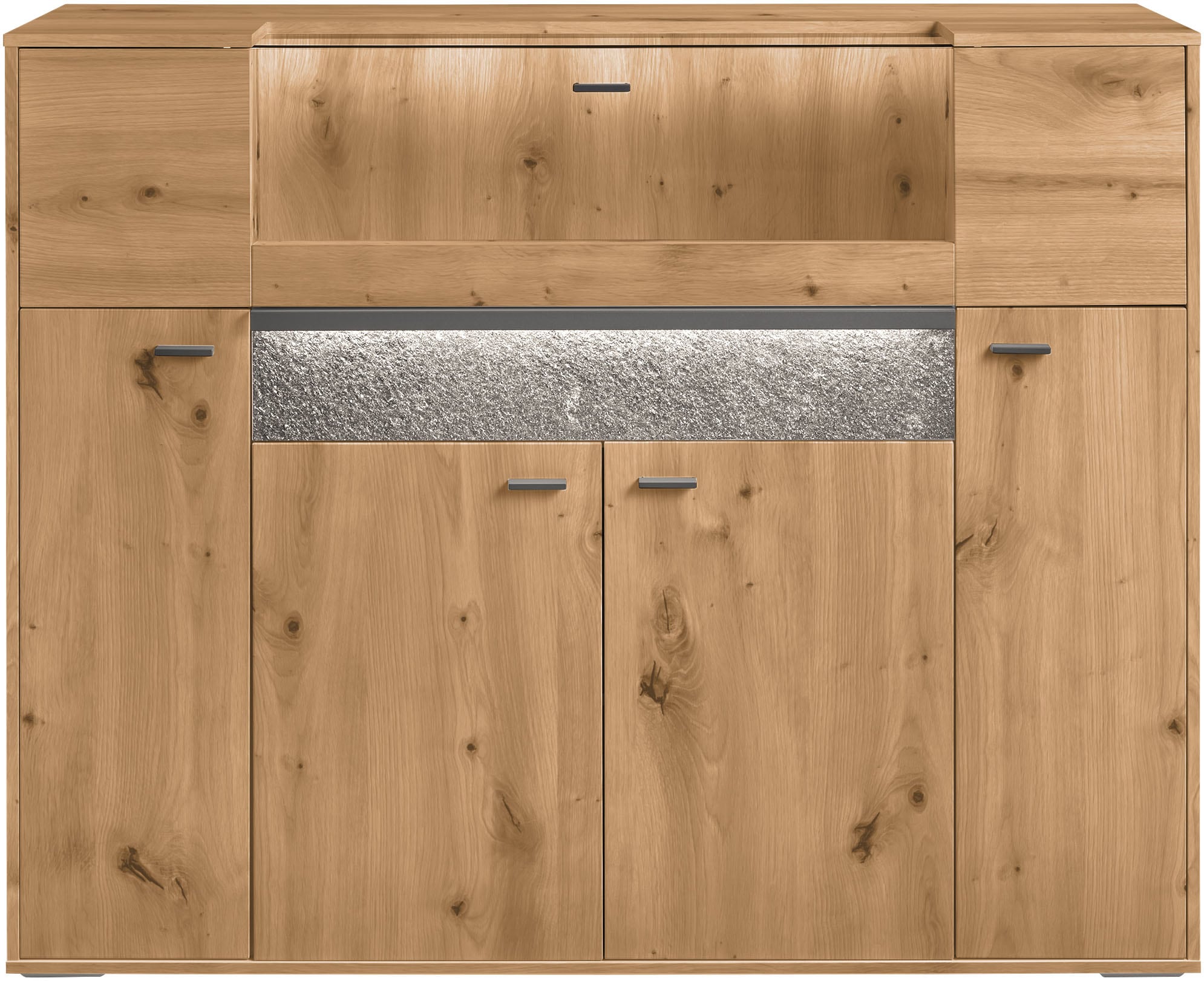 set one by Musterring Highboard »Deltona«, inklusive Beleuchtung, Glasklappe und Zierelement, B154 x H122 cm