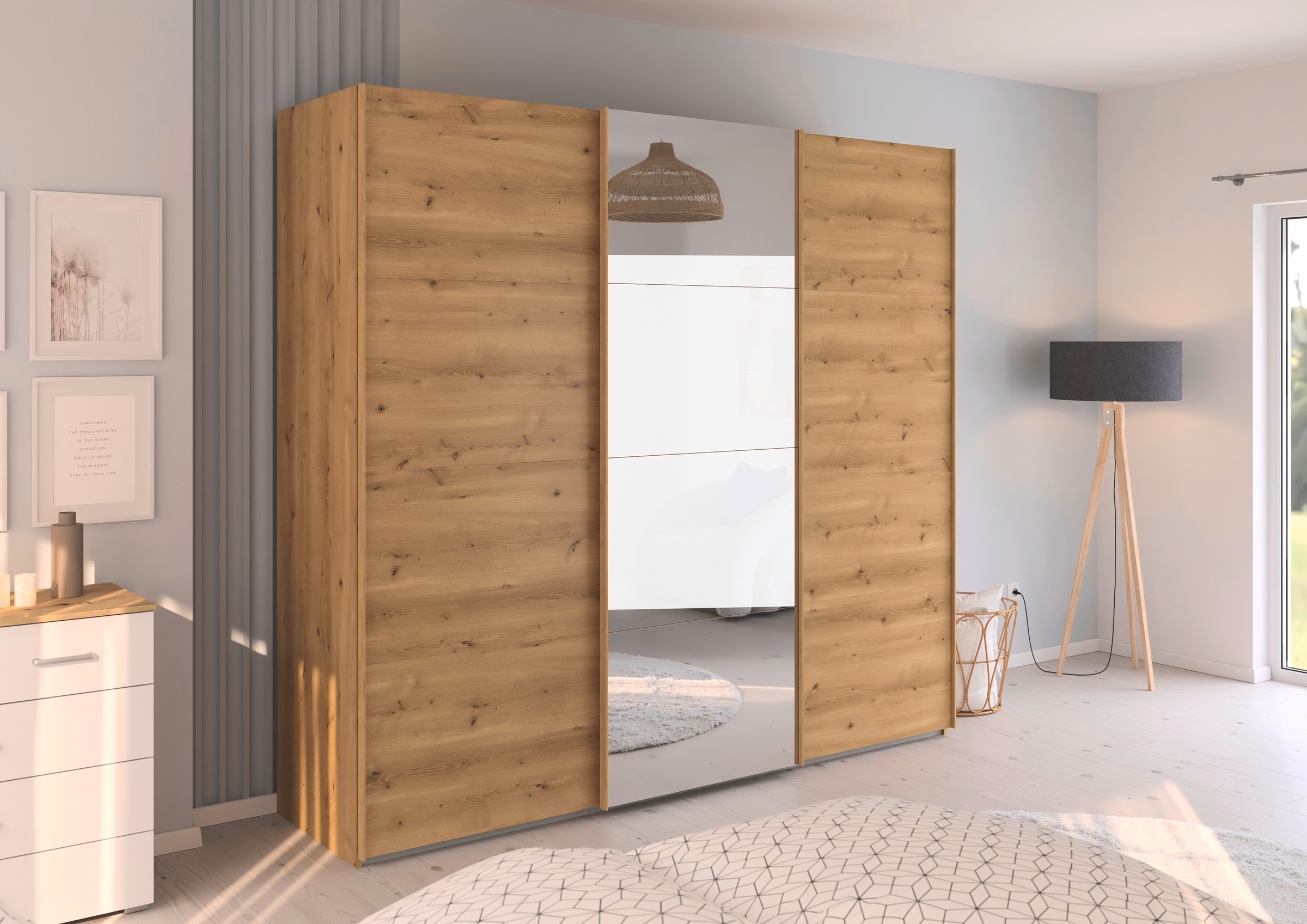 rauch Schwebetürenschrank »Kleiderschrank Schrank Garderobe Schlafzimmerschrank EVELYN«, in elegantem Stil mit Spiegel 5 Breiten viel Stauraum MADE IN GERMANY