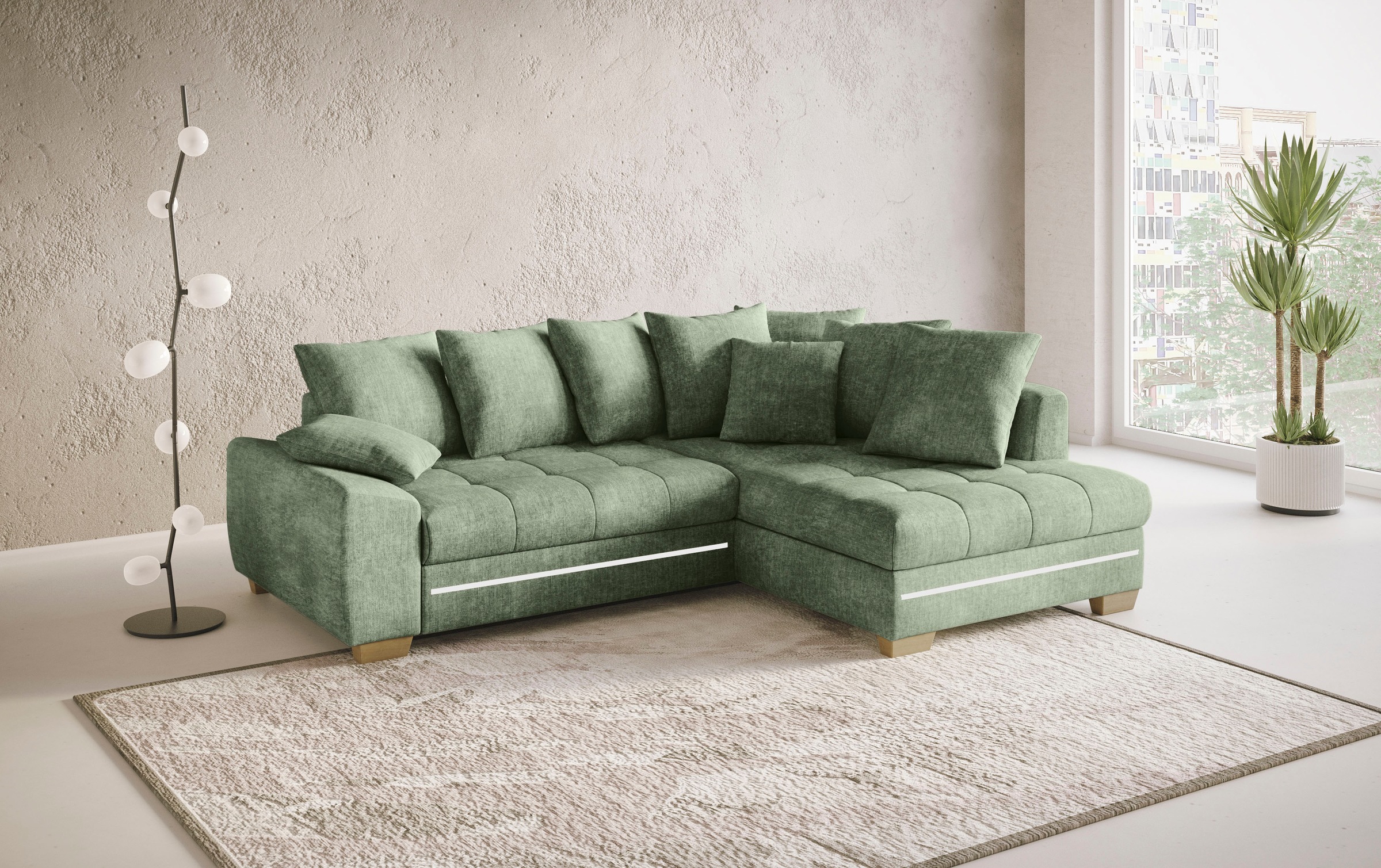 Mr. Couch Ecksofa »Nikita II, L-Form«, mit RGB-LED Beleuchtung, wahlweise mit Bett, Bettkasten, Kaltschaum