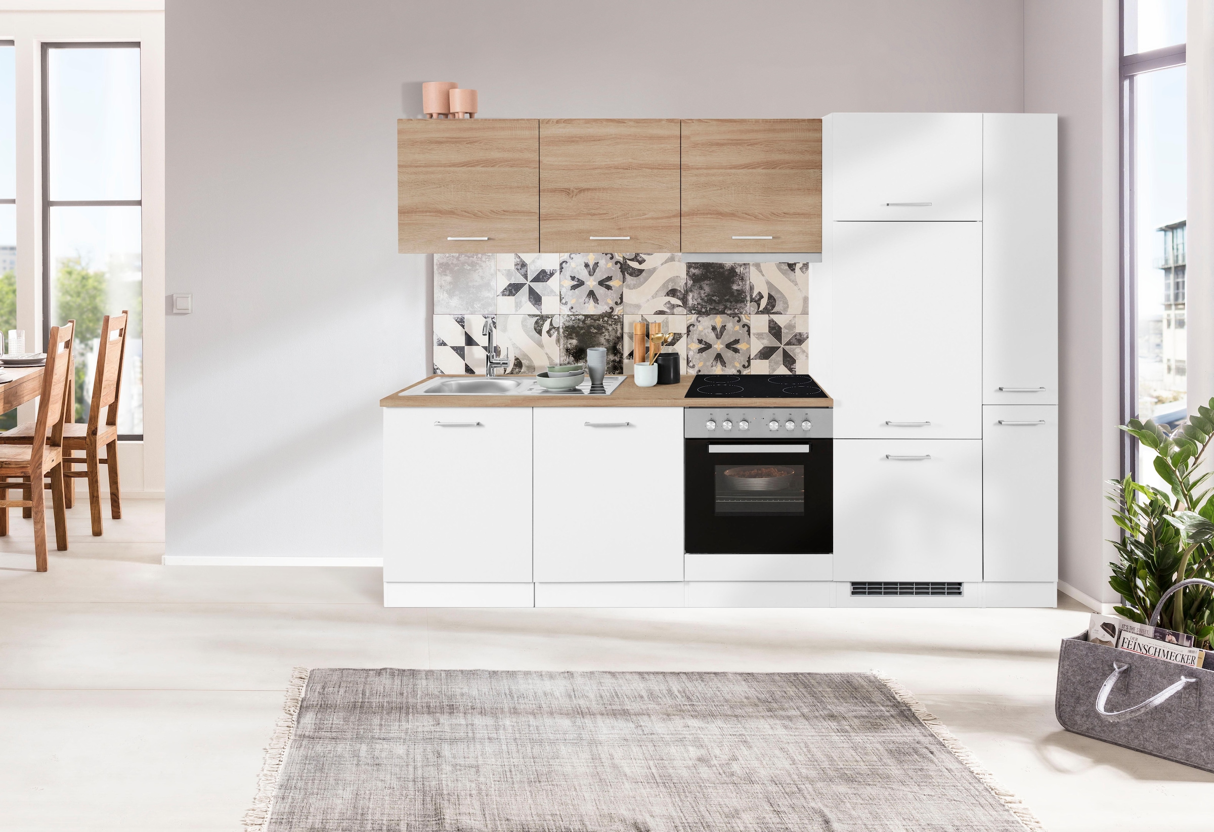 KOCHSTATION Küchenzeile »KS-Visby«, mit E-Geräten, Breite 270 cm inkl. Kühlschrank und Geschirrspüler