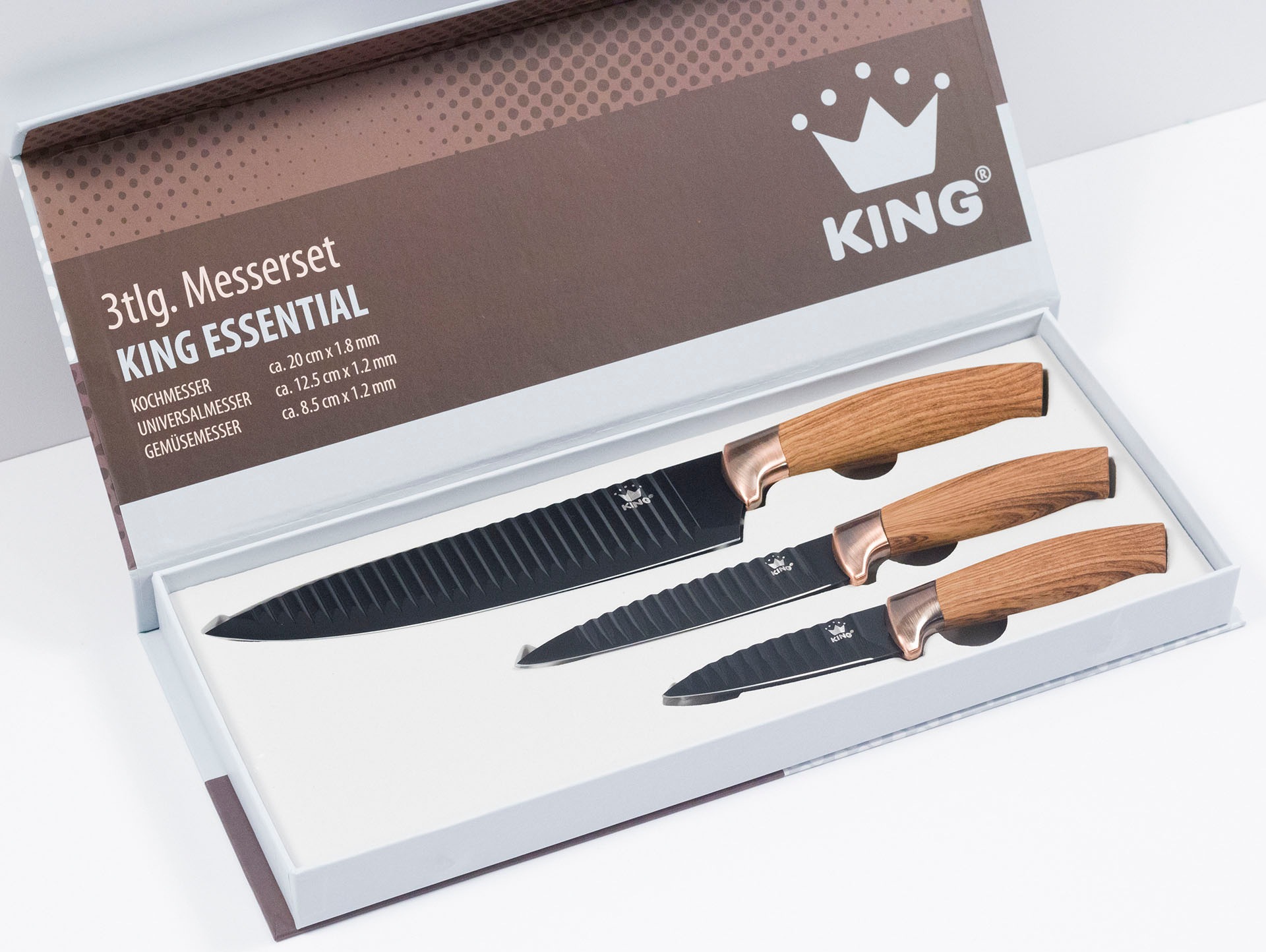 KING Bräter »5 Liter«, Aluminiumguss, (Set, 5 tlg., 3 Küchenmesser im Geschenketui), Aromaknopf, Induktion, mit Glasdeckel, Antihaft-Keramikbeschichtung