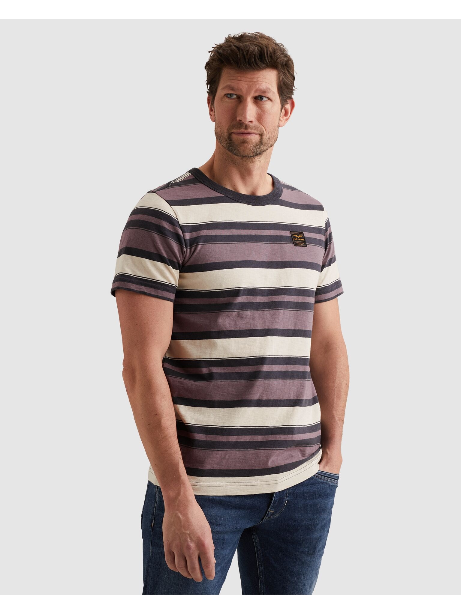 PME LEGEND T-Shirt »Short sleeve r-neck slub striped jersey« mit Logo Stickerei