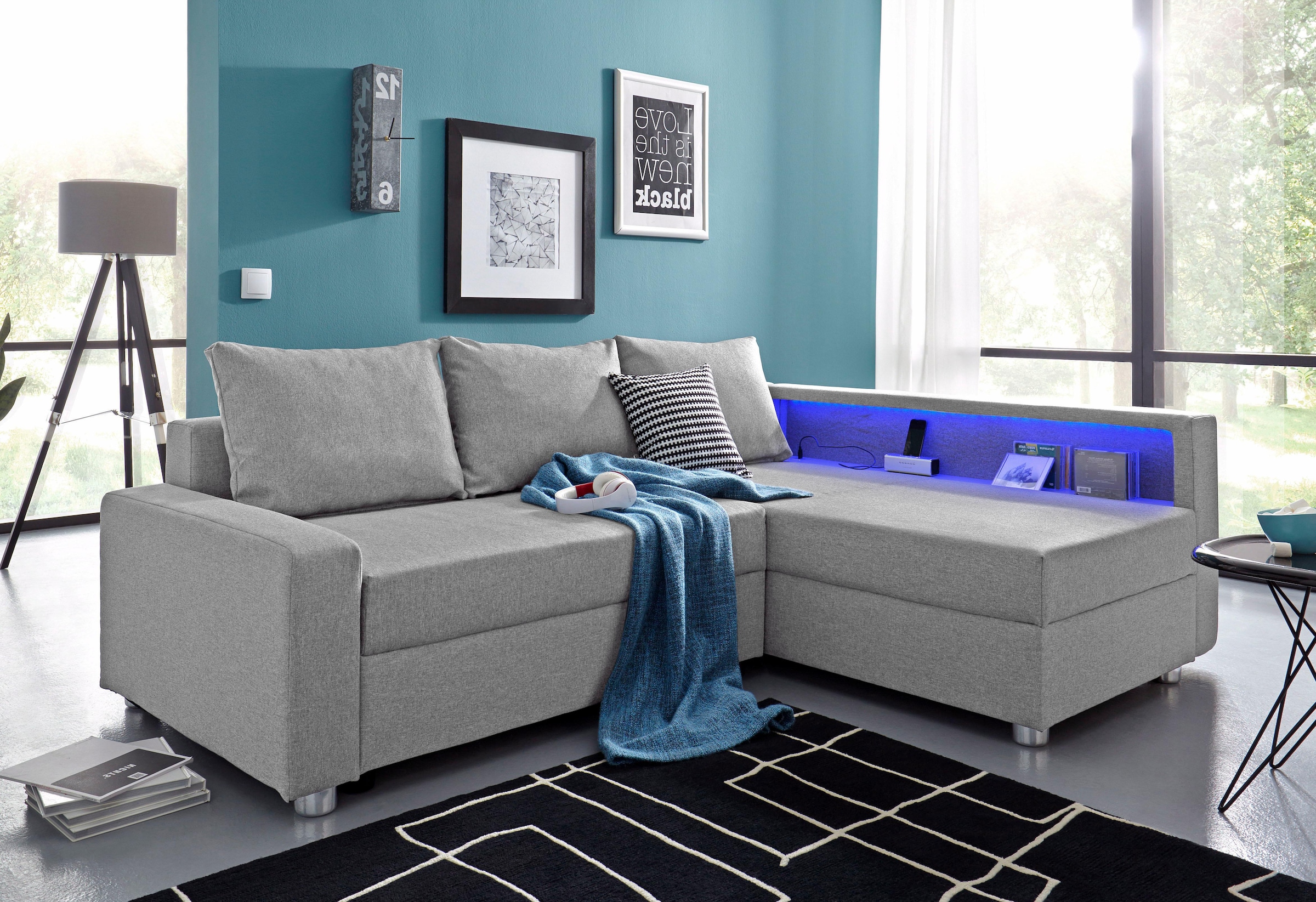 COLLECTION AB Ecksofa »Relax L-Form«, inklusive Bettfunktion, Federkern, wahlweise mit RGB-LED-Beleuchtung