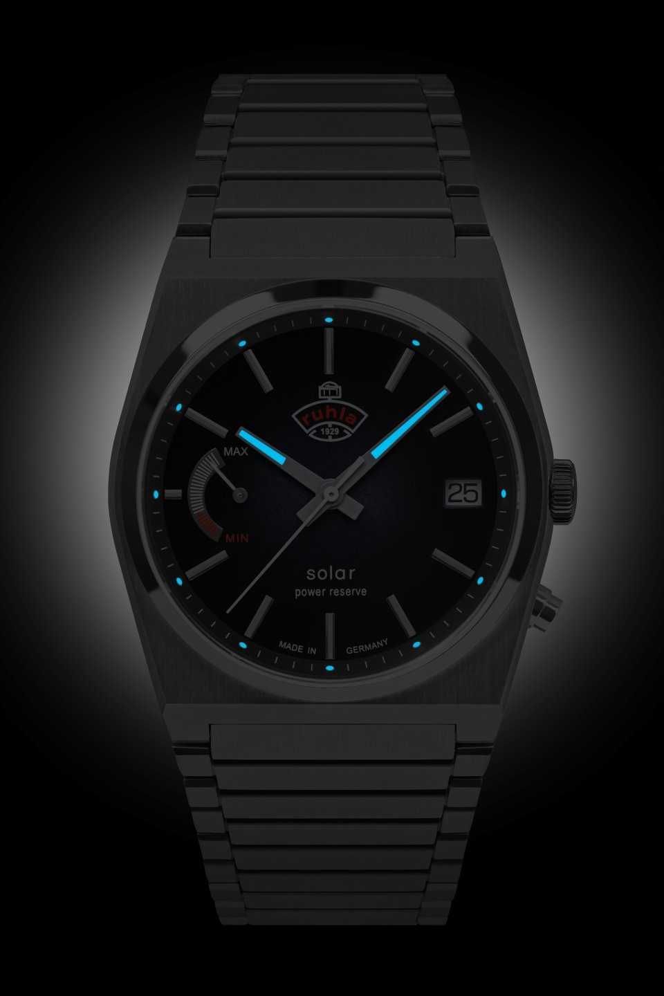 ruhla Solaruhr »Space Control Solar Power Reserve«, Herrenuhr, Datum, Leuchtzeiger, Saphirglas, Made in Germany