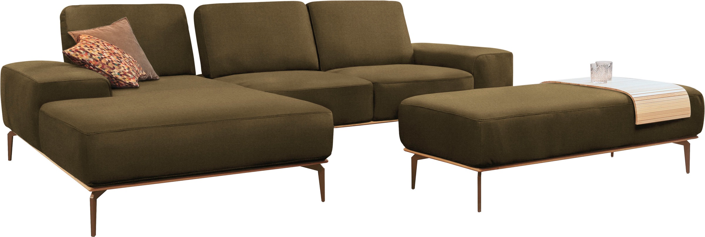W.SCHILLIG Ecksofa »run, Designsofa mit tollem Sitzkomfort, L-Form«, mit Holzsockel, Füße in Bronze pulverbeschichtet, Breite 299 cm