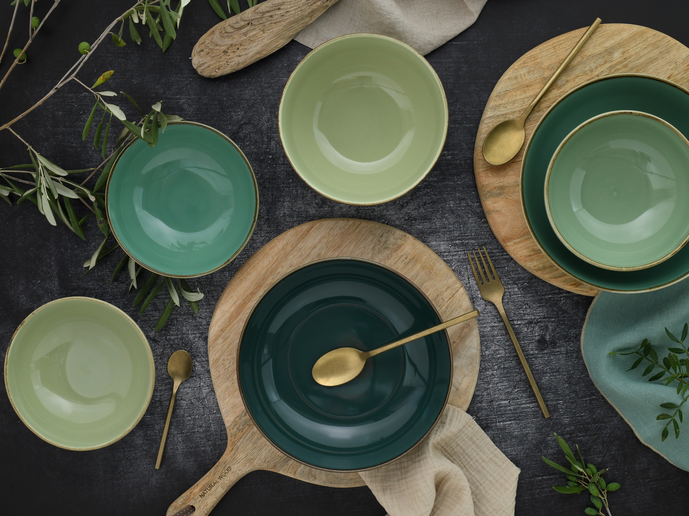 CreaTable Schale »Nature Collection, Bowl Set 12-tlg«, 12 tlg., aus Steinzeug, Handwerklicher Look, Vintage