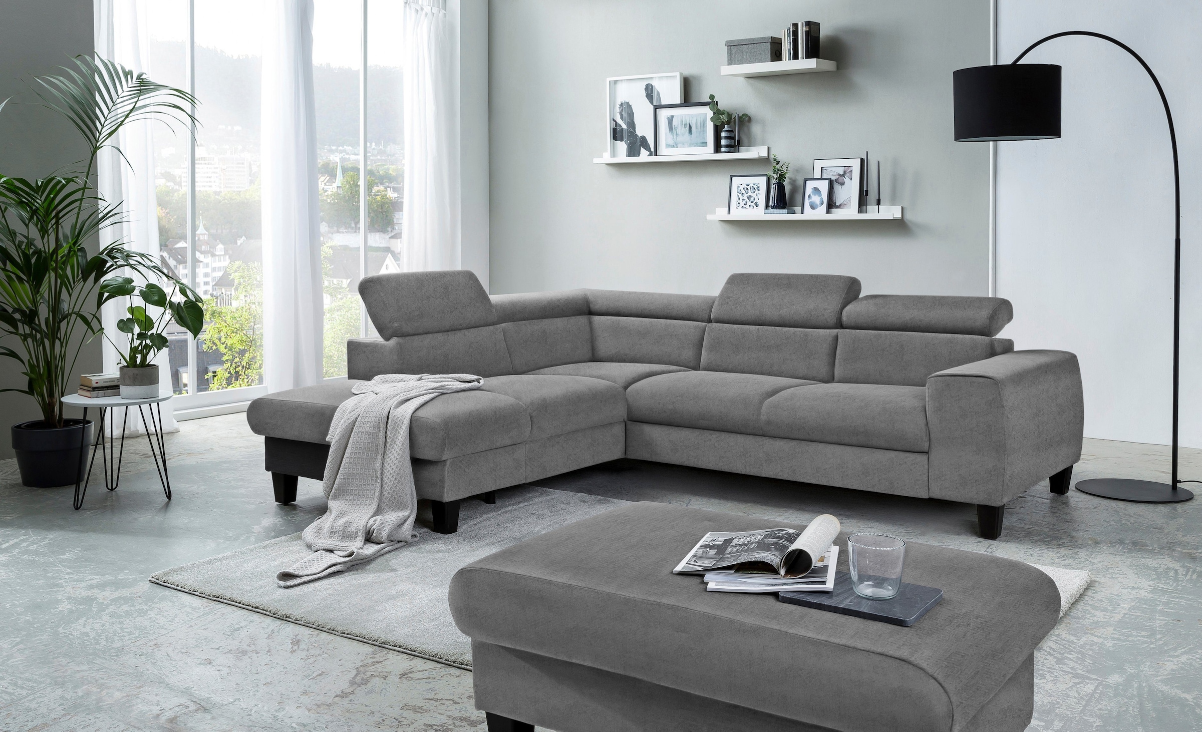 COTTA Polstergarnitur »Morven L-Form«, (Set), Set bestehend aus: Ecksofa mit Kopfteilverstellung & Hocker