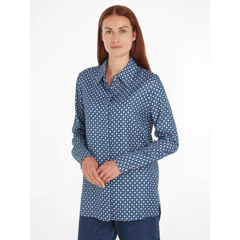 TOMMY HILFIGER Hemdbluse »FOULARD REGULAR SHIRT« mit Logo Heritage Foulard/ Fossil Blue 46 46 Hemdbluse von Tommy Hilfiger Womanswear