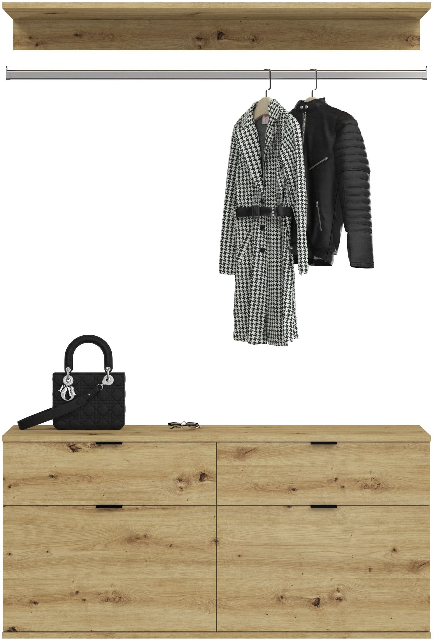 INOSIGN Garderoben-Set »Trondheim, Breite 212 cm, 5-teilig, bestehend aus:« Set, 4 Stk. tlg. Artisan Eiche NB/Artisan Eiche NB & Spiegelglas Maße...