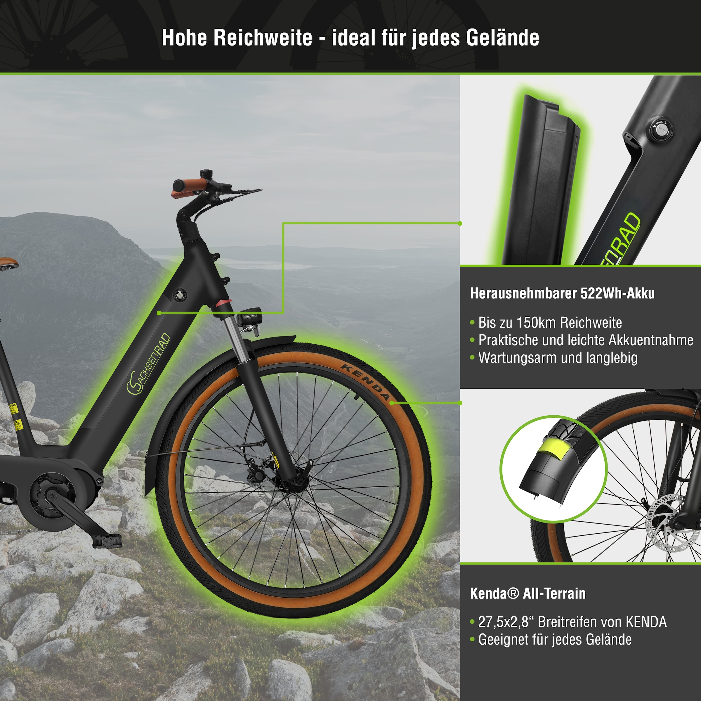 SachsenRad »C5 Centro II mit Diebstahlsicherung« 8 Gang Shimano Kettenschaltung Mittelmotor 250 W