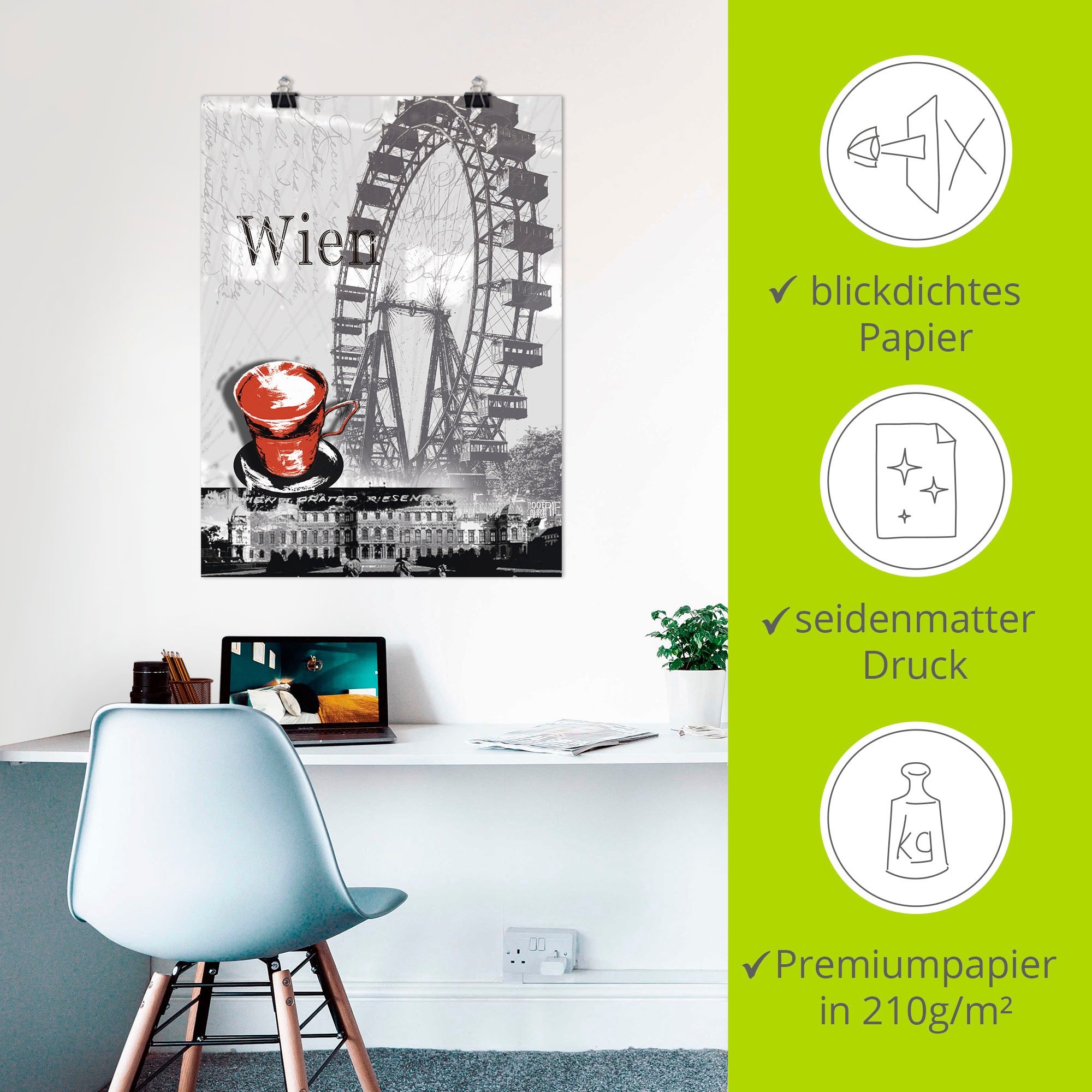 Artland Wandbild »Wien - Melange - Kaffee«, Gebäude, (1 St.), als Alubild, Outdoorbild, Leinwandbild, Poster in verschied. Größen