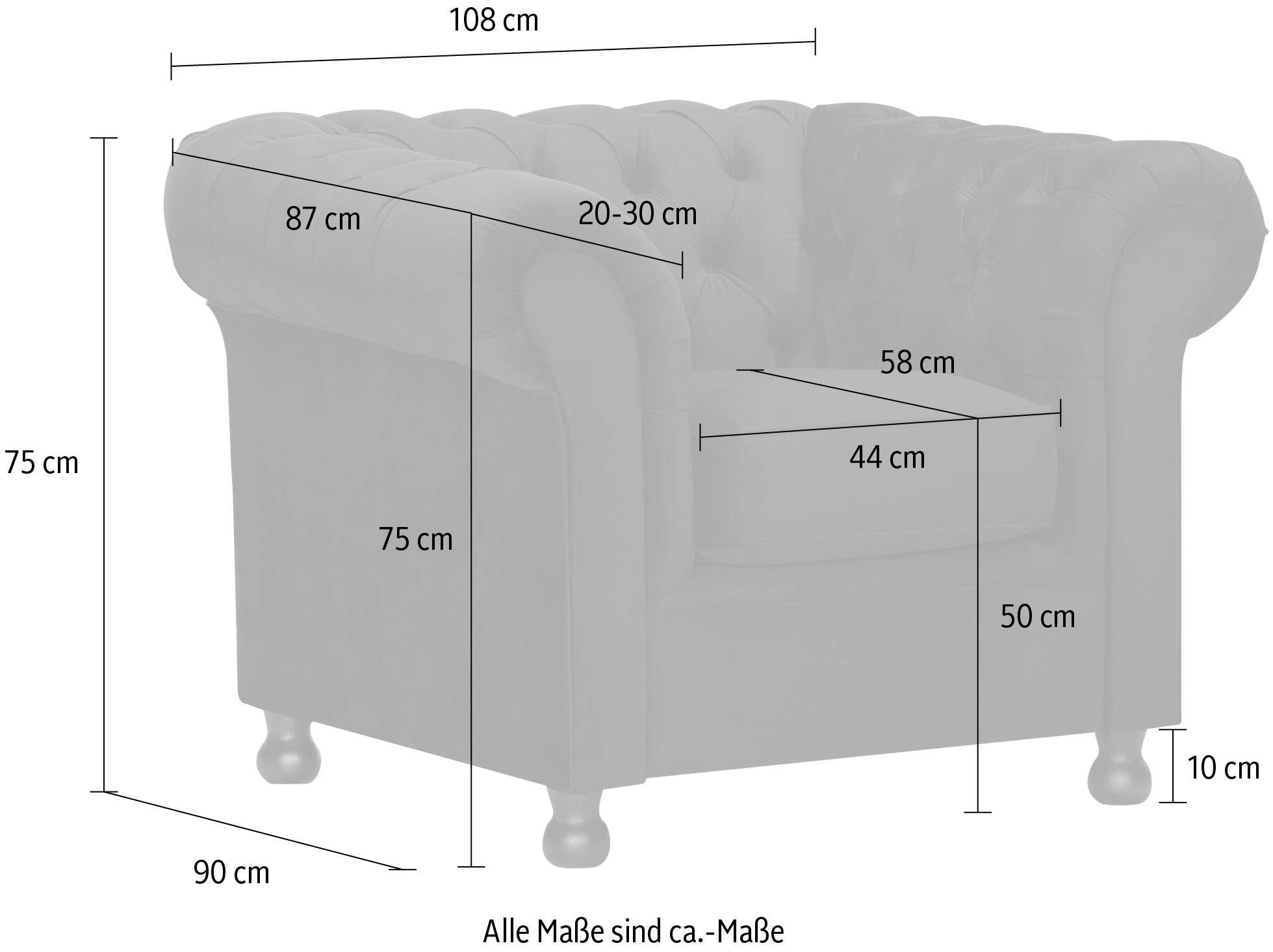 Home affaire Sessel »BRONNOY Chesterfield Sessel mit aufwendiger Knopfheftung, Breite 108cm« Polstersessel mit geschwungenen Armlehnen, Chesterfield-Optik
