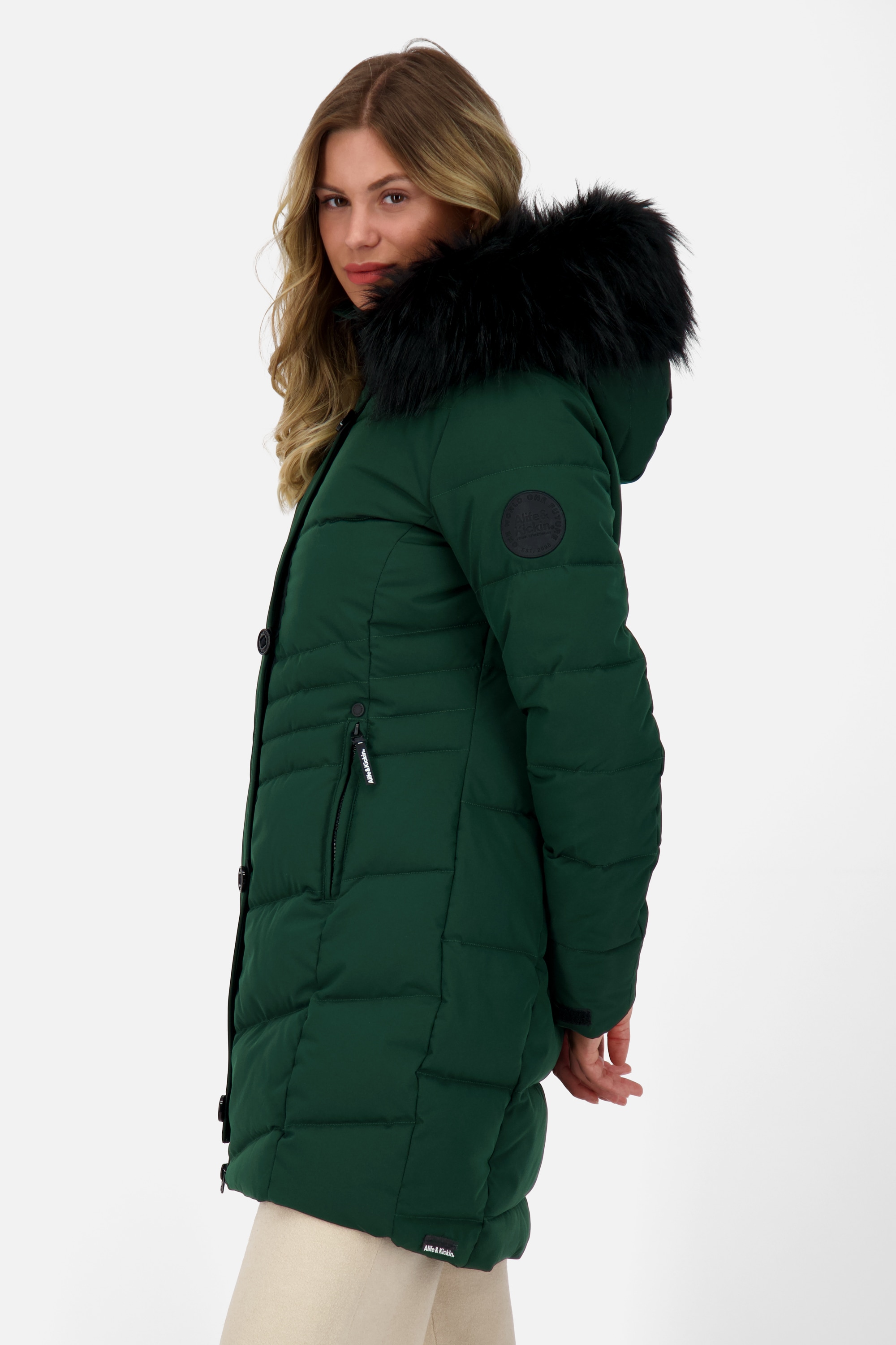 Alife & Kickin Winterjacke »Damen AmaliaAK A«, mit Kapuze, Lange gefütterte Damenwinterjacke mit abnehmbarer Kunstfellkapuze